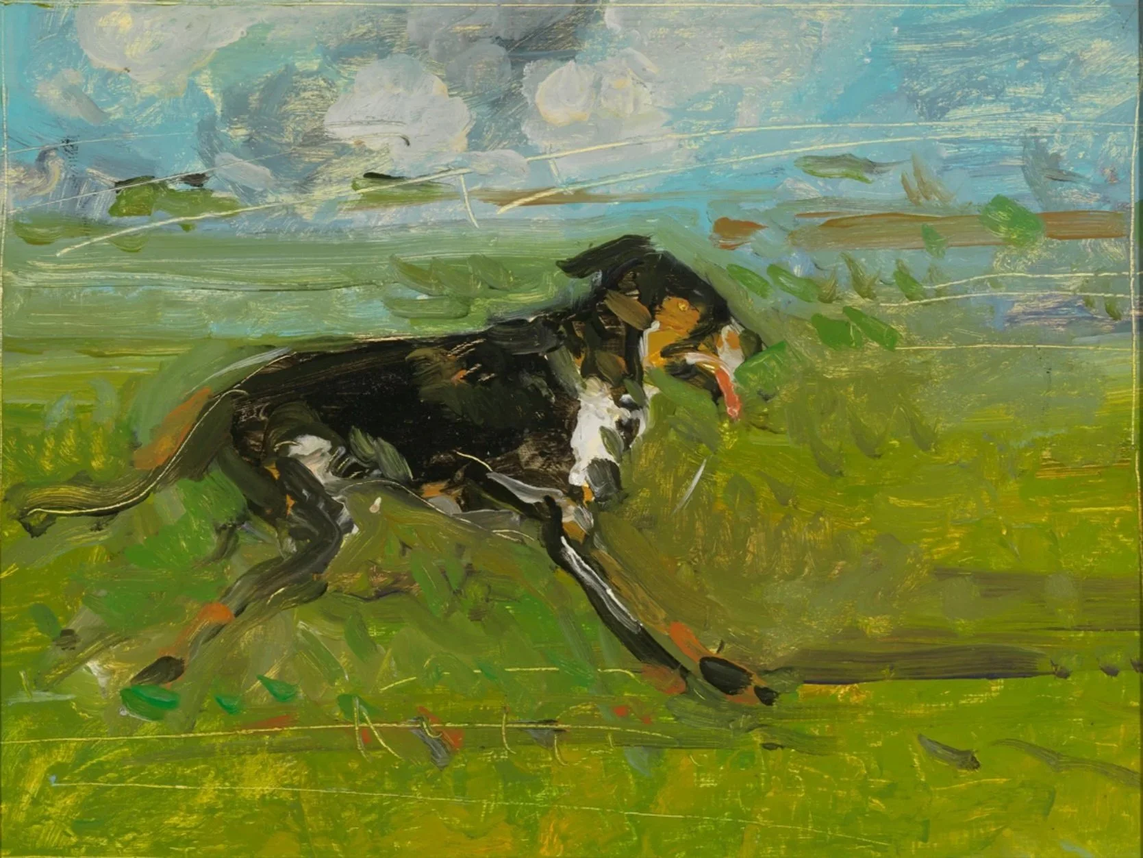 Running Dog - acrylic on wood panel - 12"H x 16"W