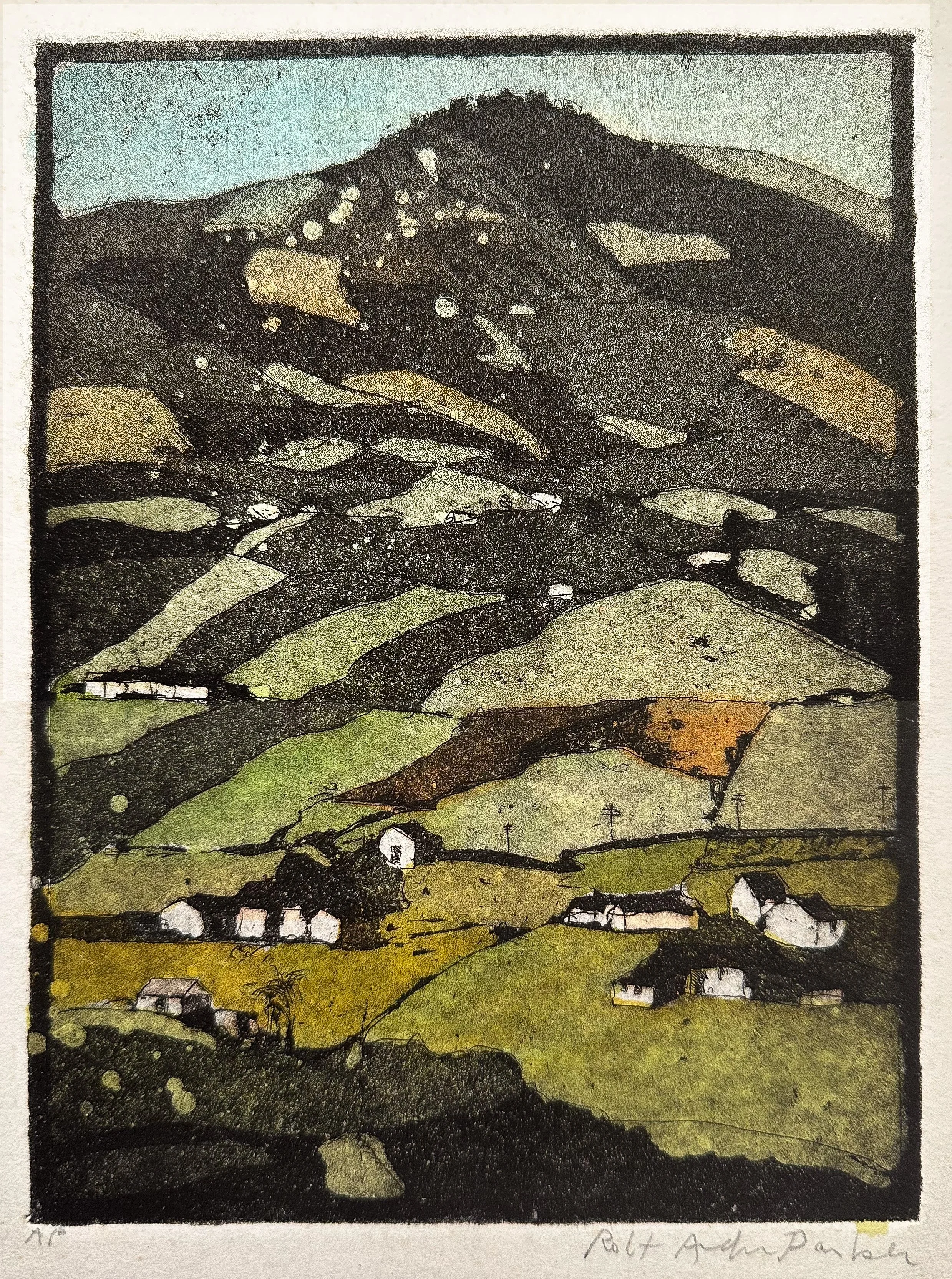 Azores - hand tinted monoprint - 8 3/4"H x 6 3/4"W