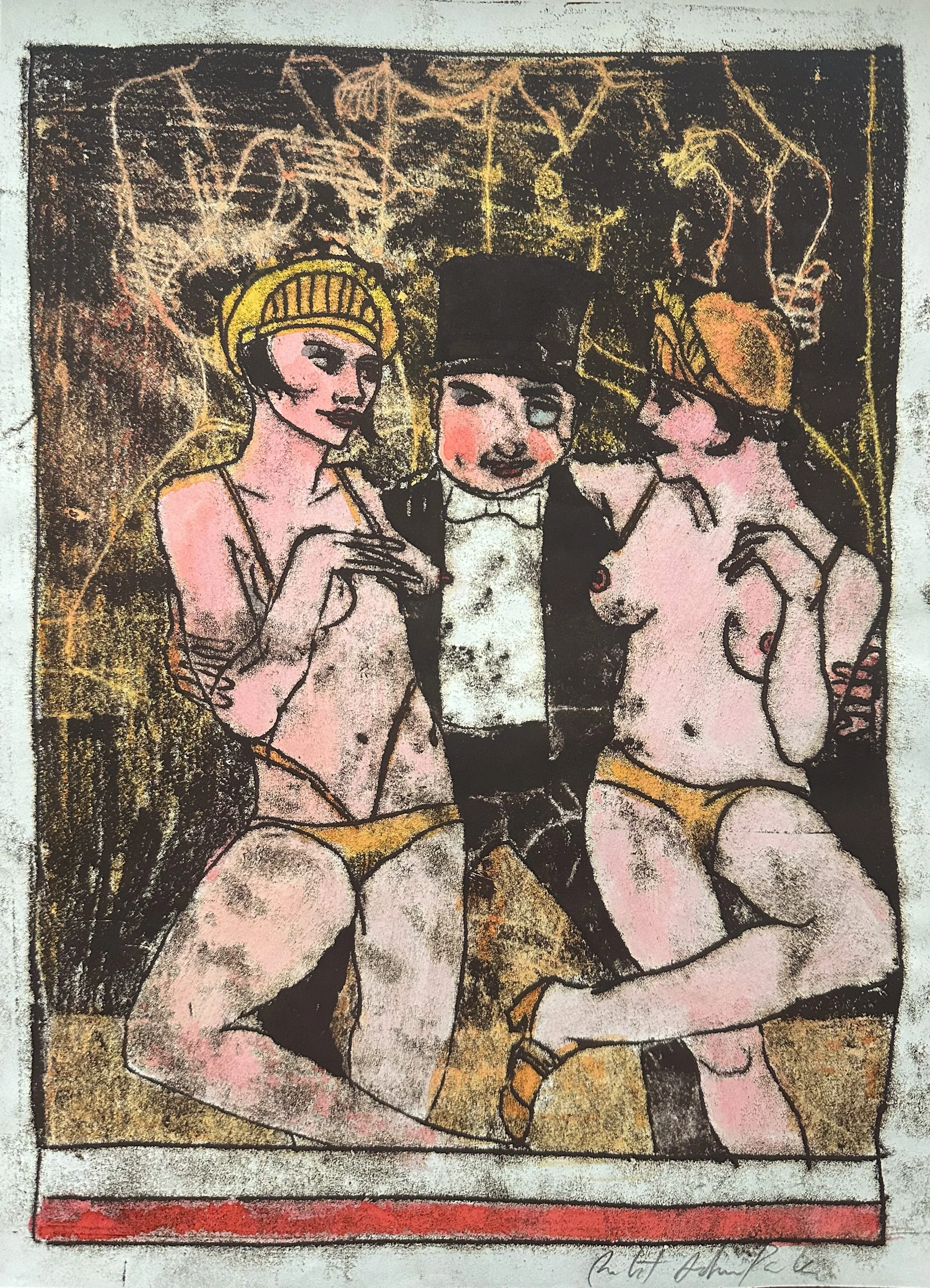 Gatsbyesque - hand tinted monotype - 12"H x 8 1/2"W