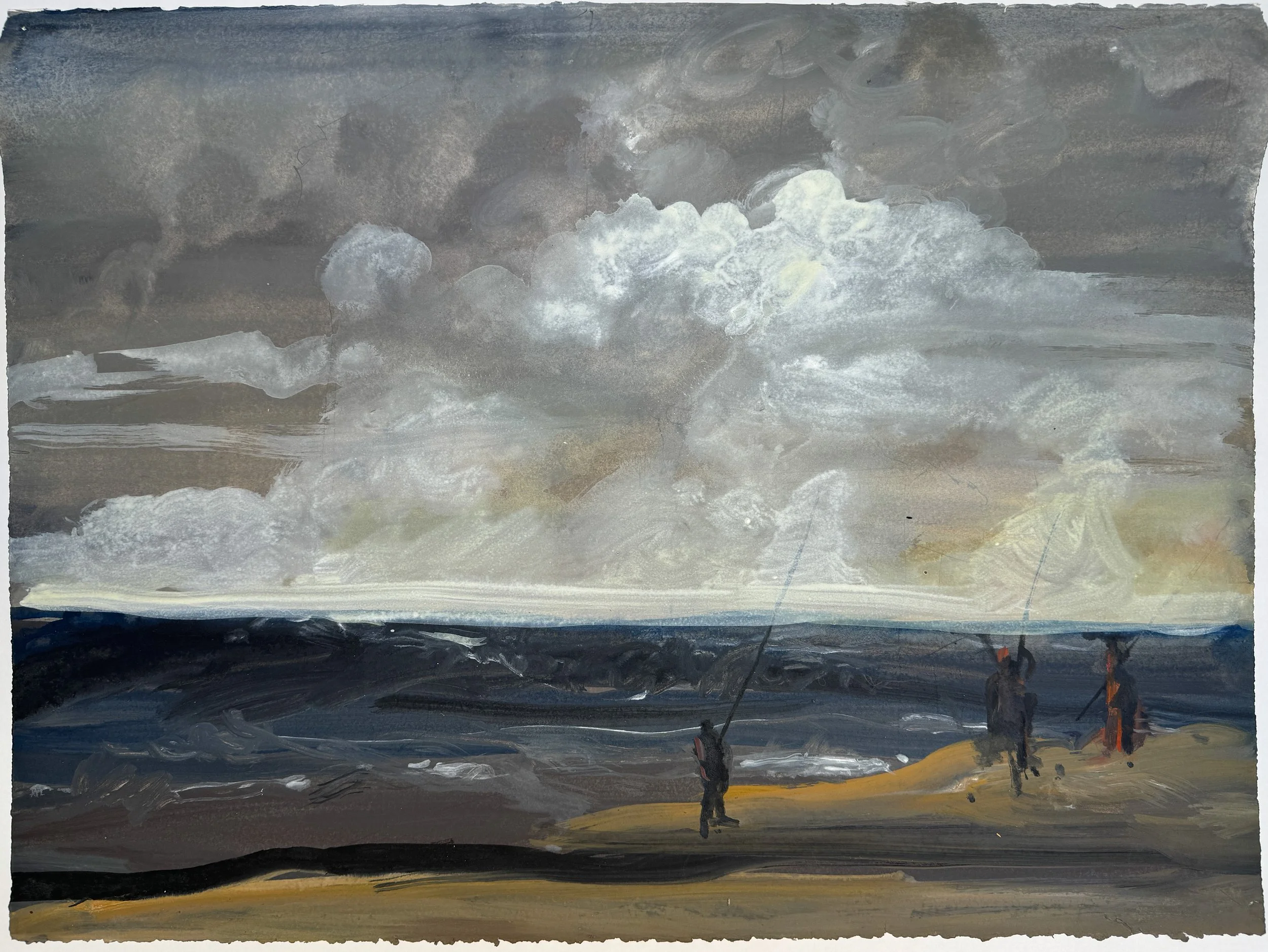 Surf Casting in Nantucket - acrylic on paper - 25"H x 30"W