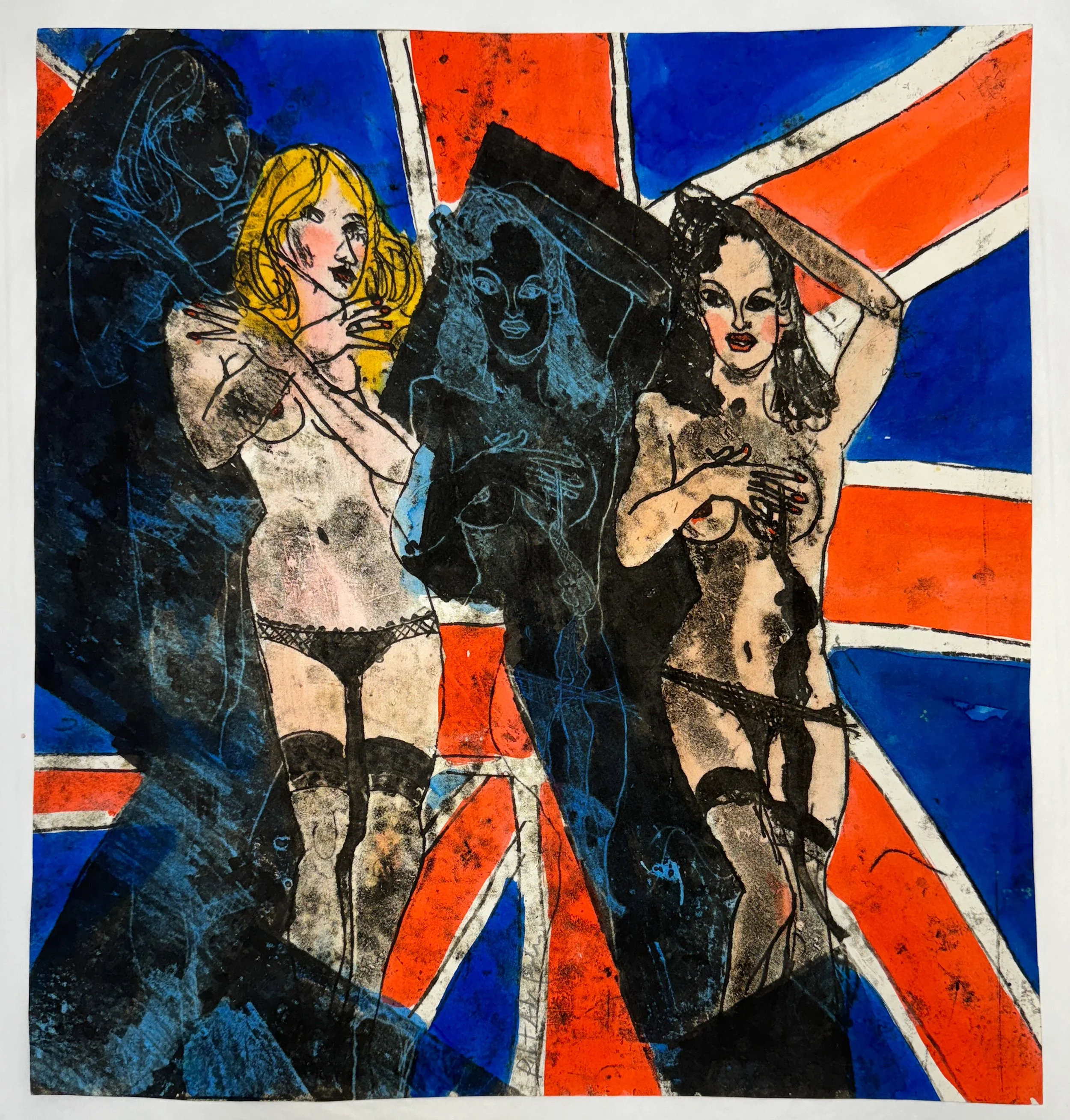 British Cheesecake - hand tinted monotype - 18"H x 16"W