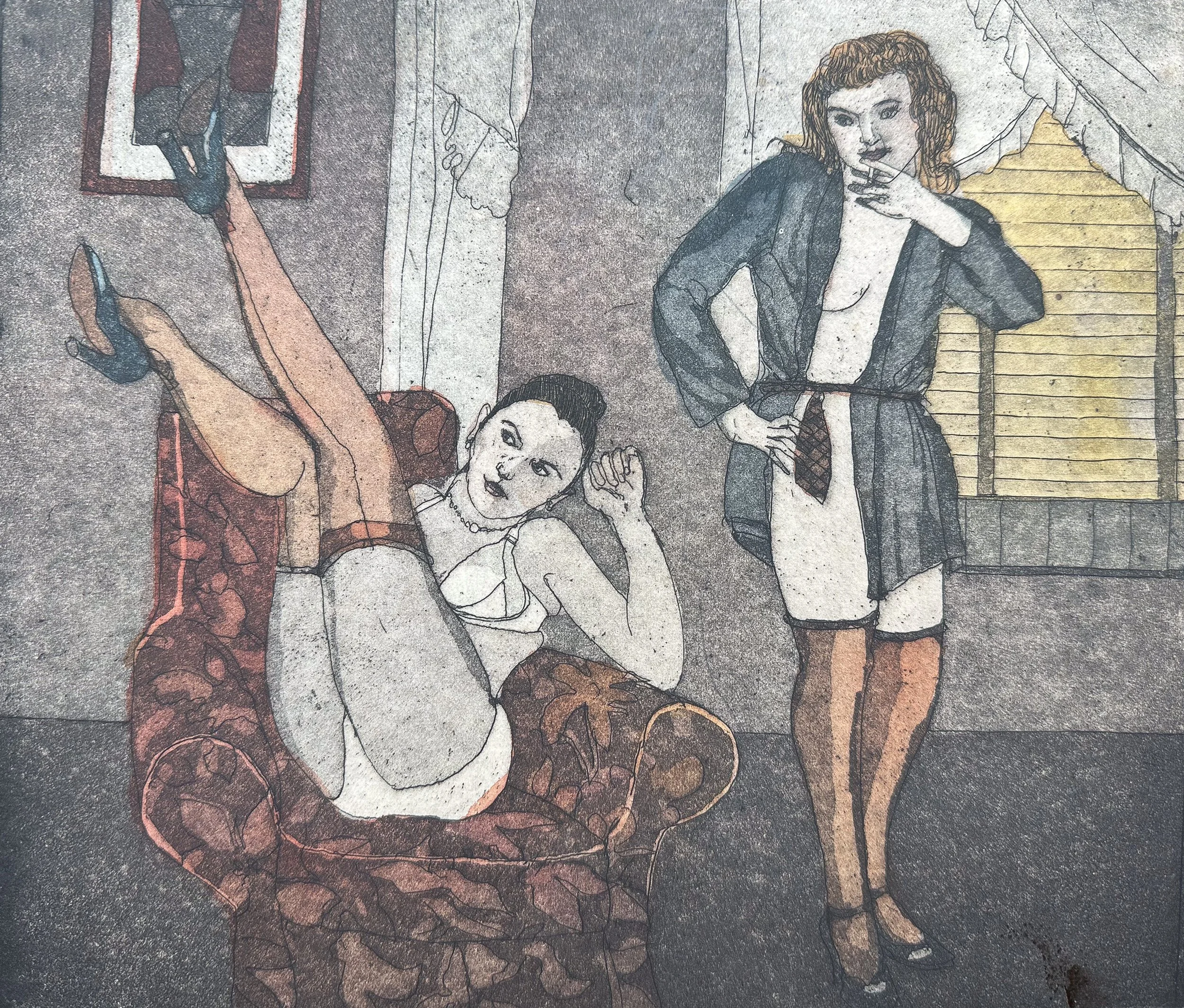 Fun on a Chair - hand tinted monoprint - 7 1/2"H x 8 1/2W