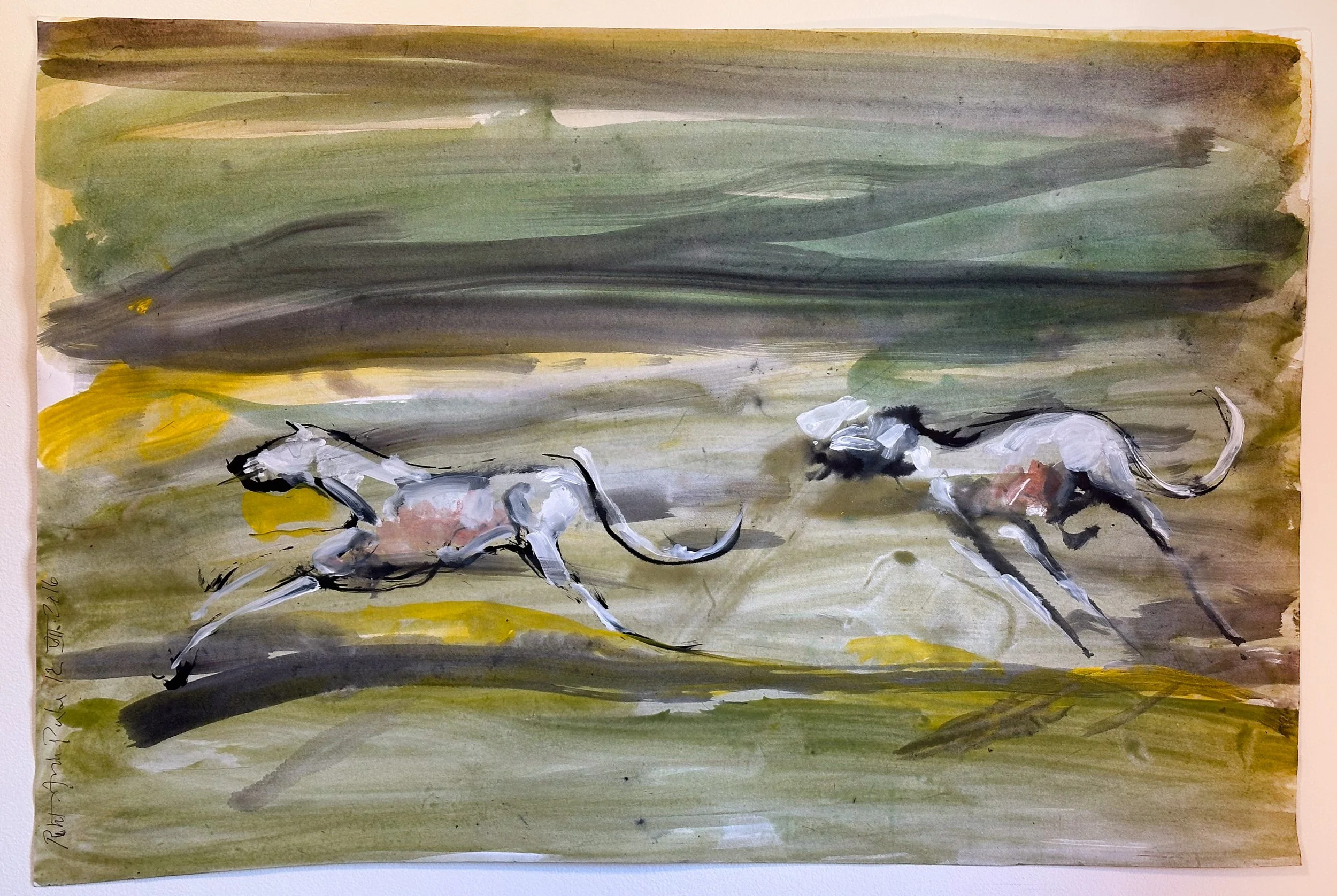 LA Whippets I - watercolor on paper - 24"H x 35"W
