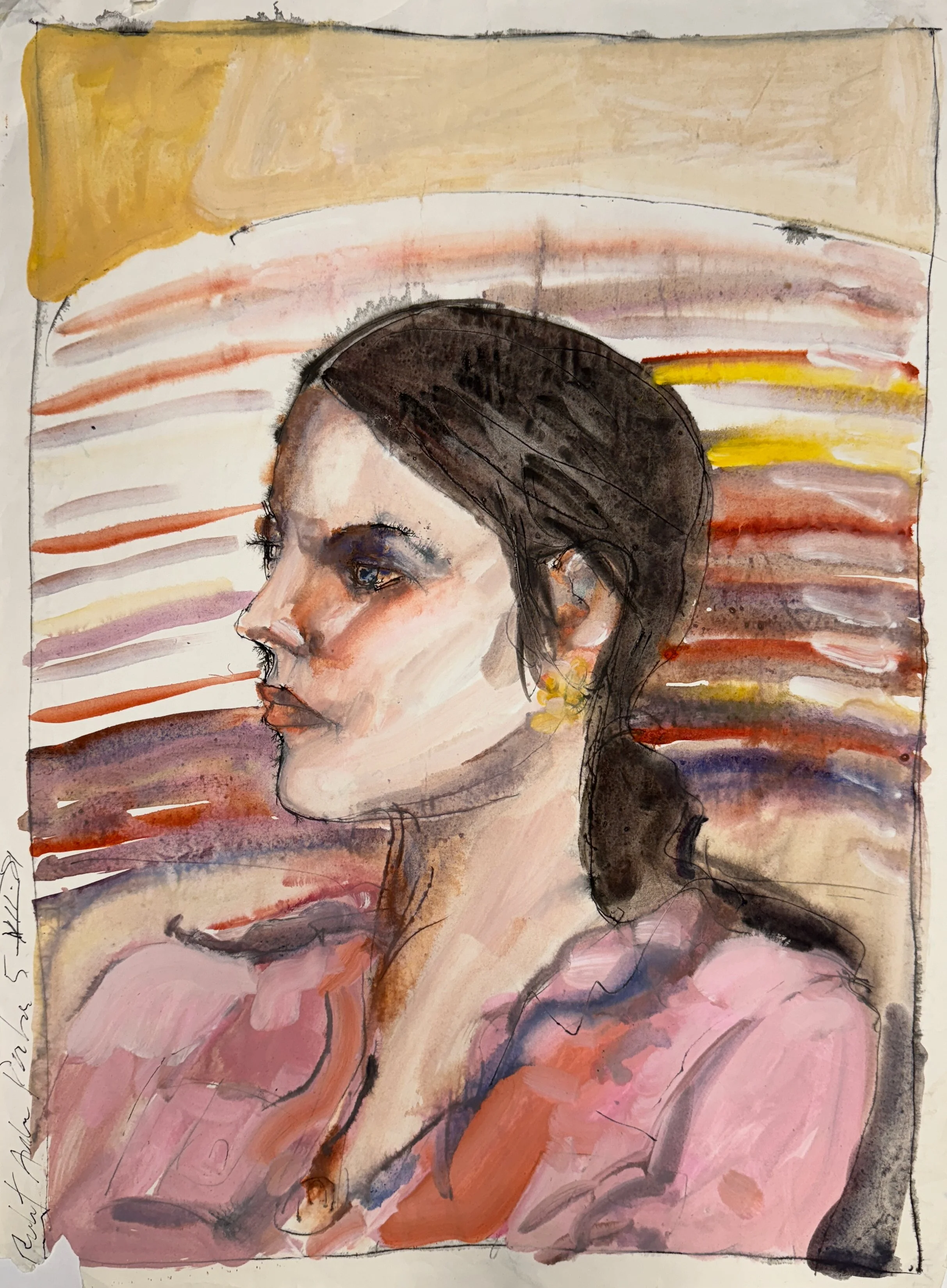 Jane with Blue Eyes - watercolor on paper - 25"H x 18"W