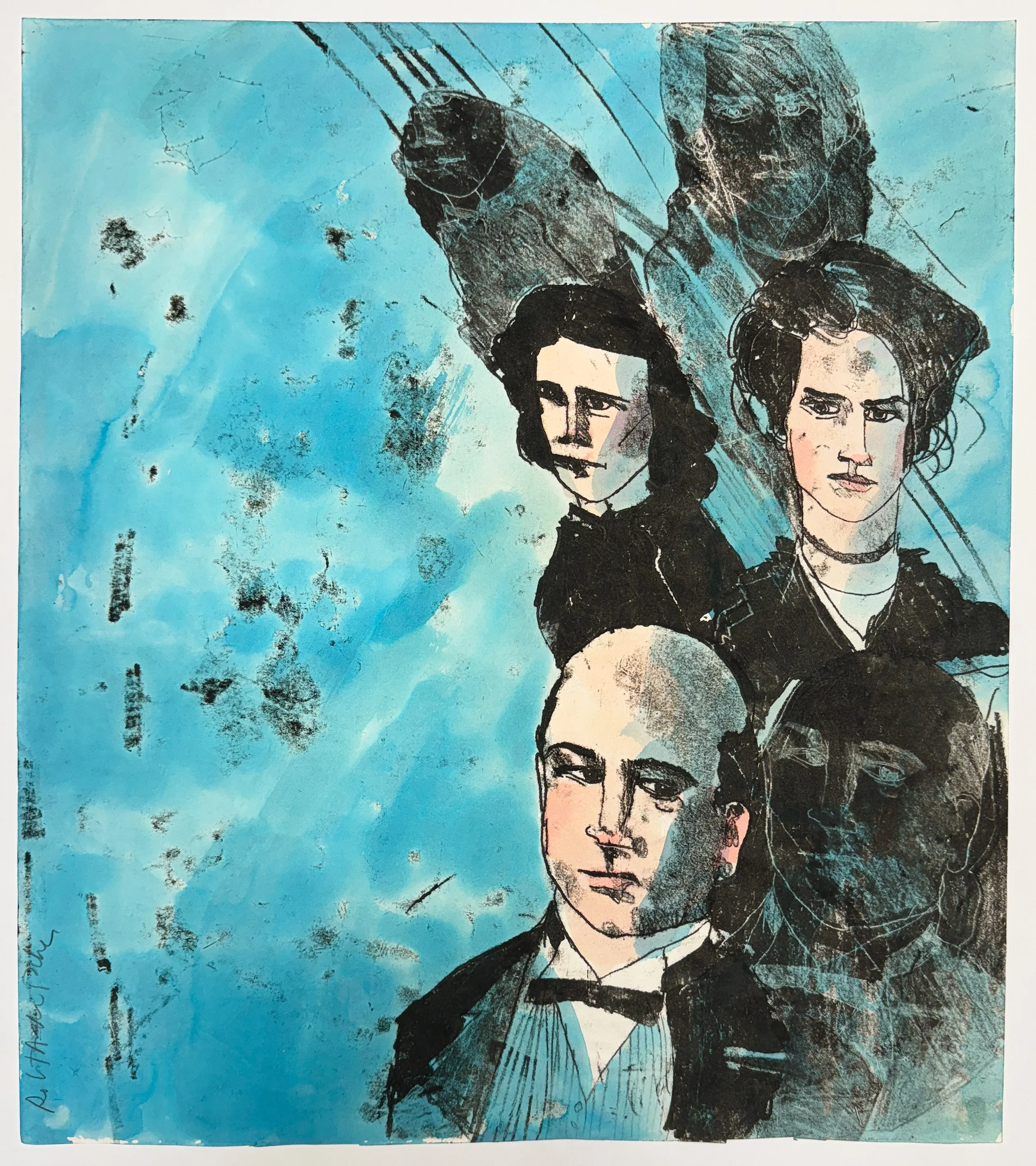 The Butler - hand tinted monotype