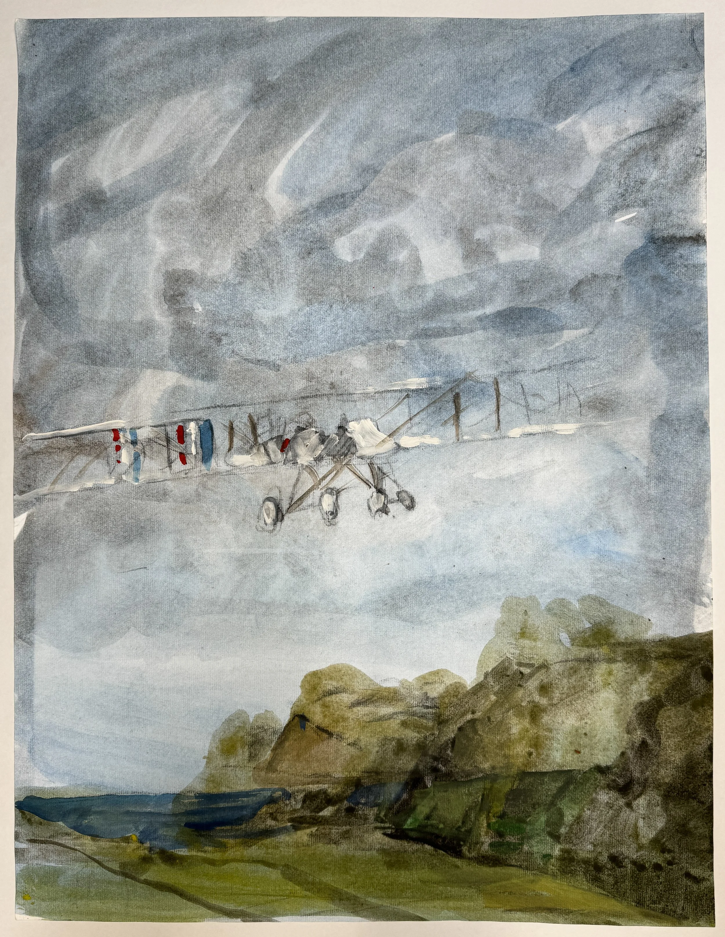 Flight Over Cliffs - watercolor on paper - 26"H x 20"W