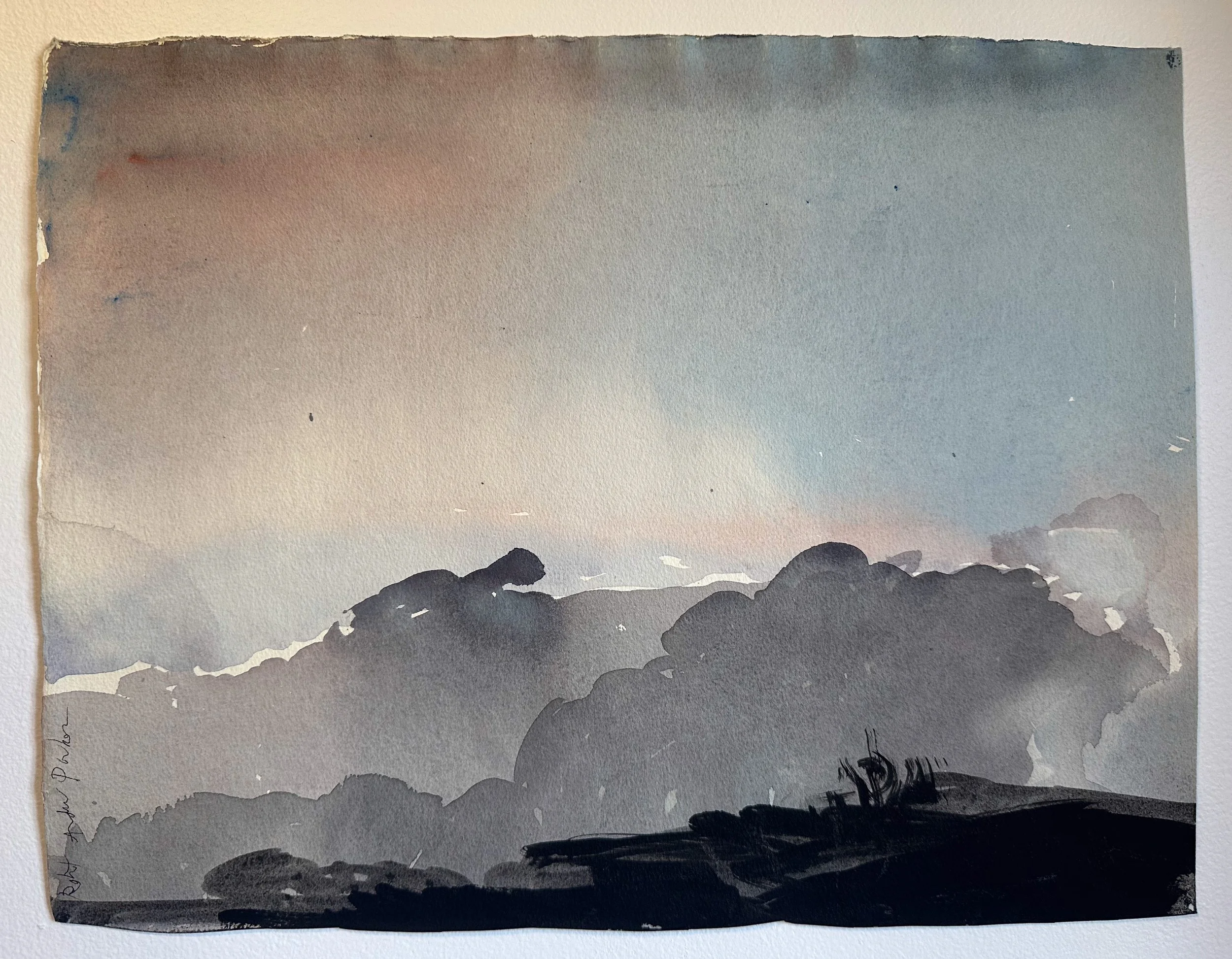 Untitled Dark Landscape - watercolor on paper - 11"H x 14 1/2"W