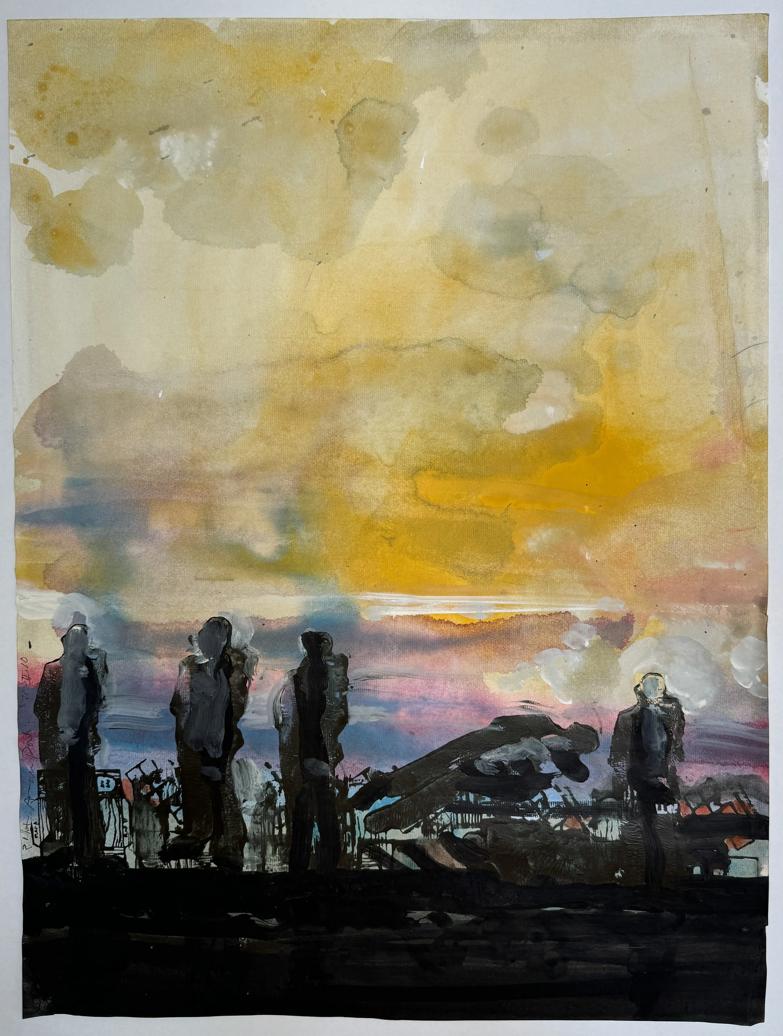 On Stage at Sundown - watercolor on paper - 26"H x 18"W