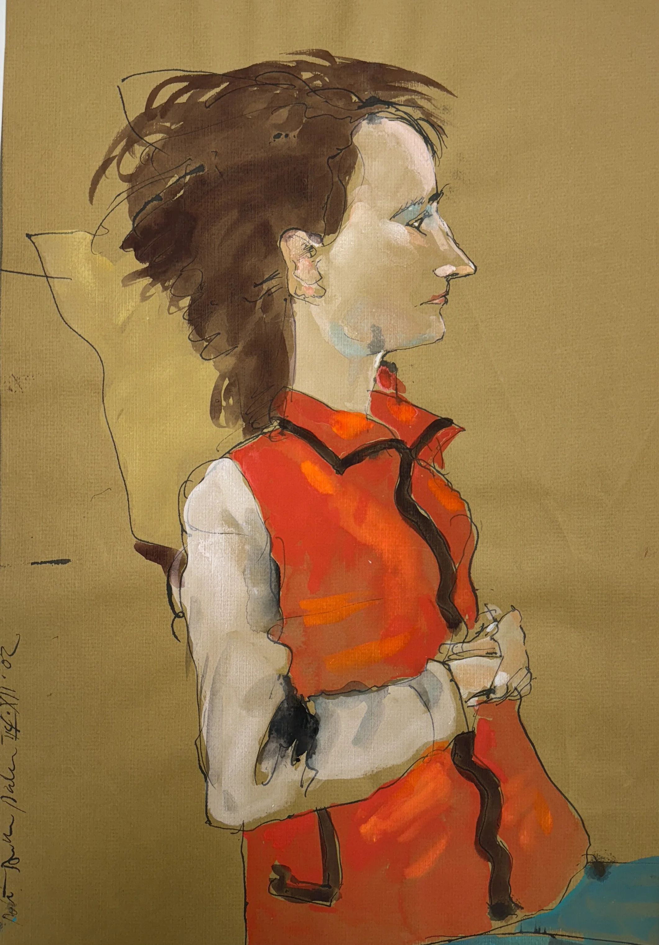 Judy I - acrylic on brown paper - 24"H x 14"W