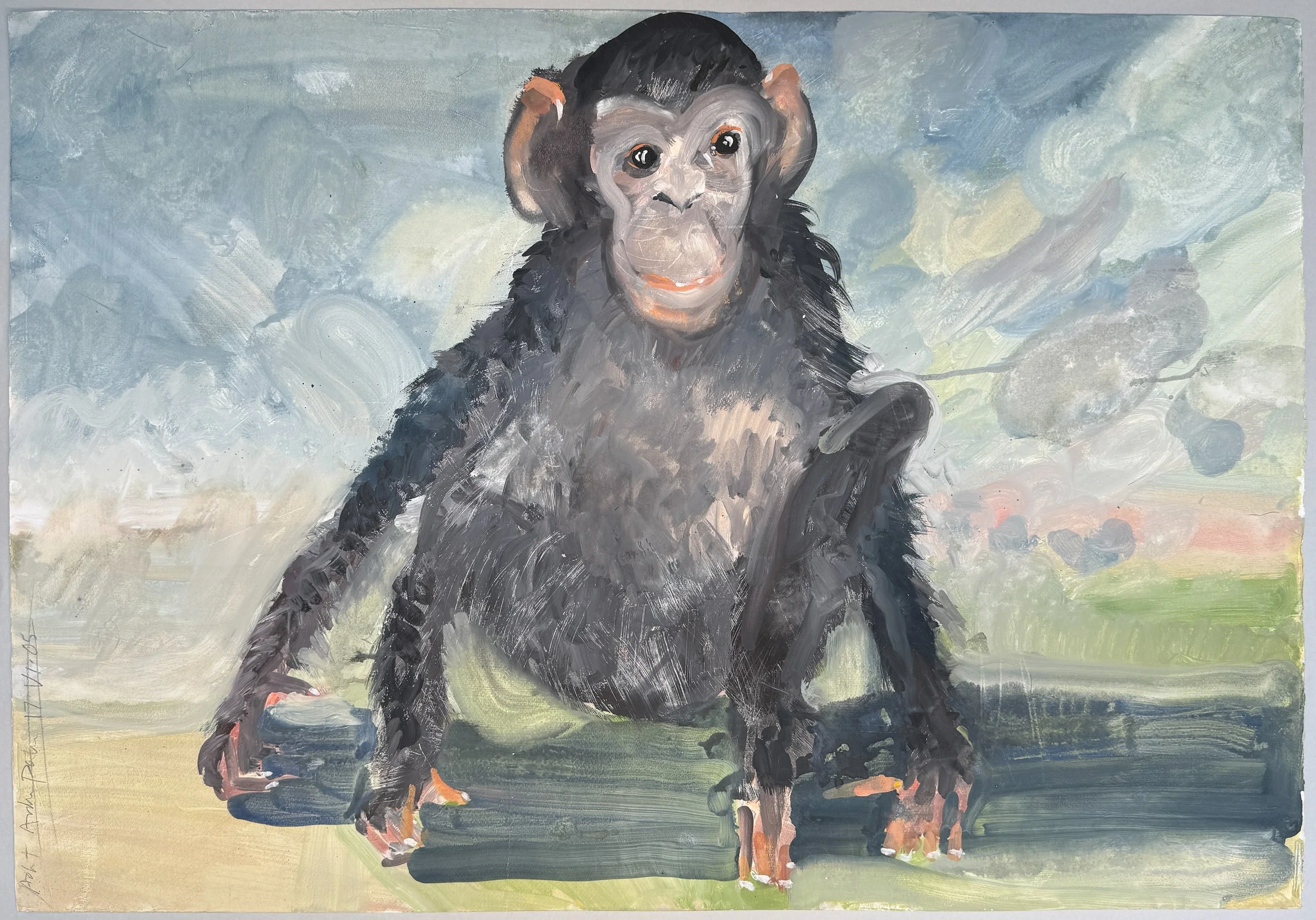 Chimpanzee - acrylic on paper - 30"H x 40"W