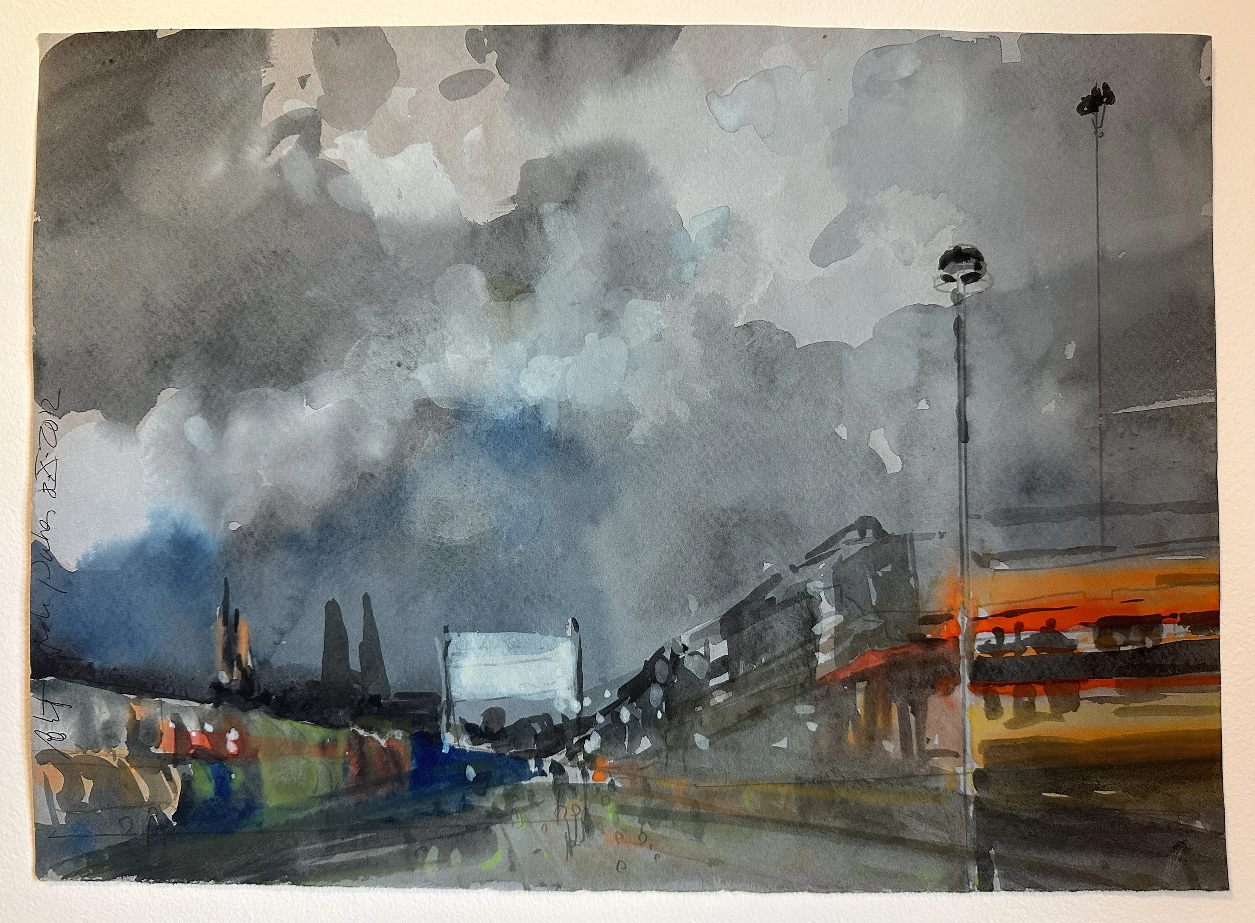 Seaside Boardwalk Looking North - watercolor on paper - 11"H x 15 1/4"W