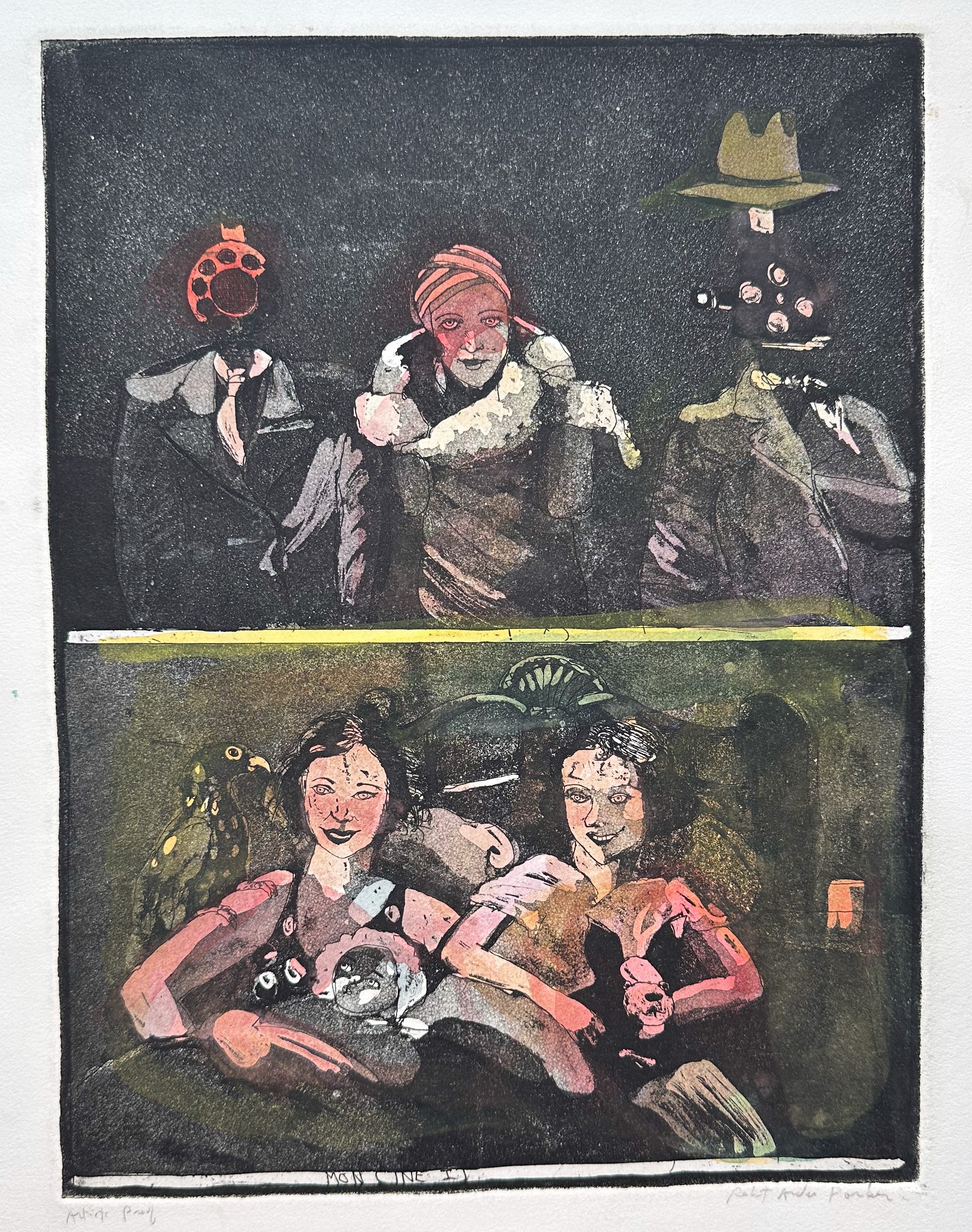 Mon Ciné - hand tinted monoprint - 14"H x 11 1/4"W - image 11 3/4"H x 9"W