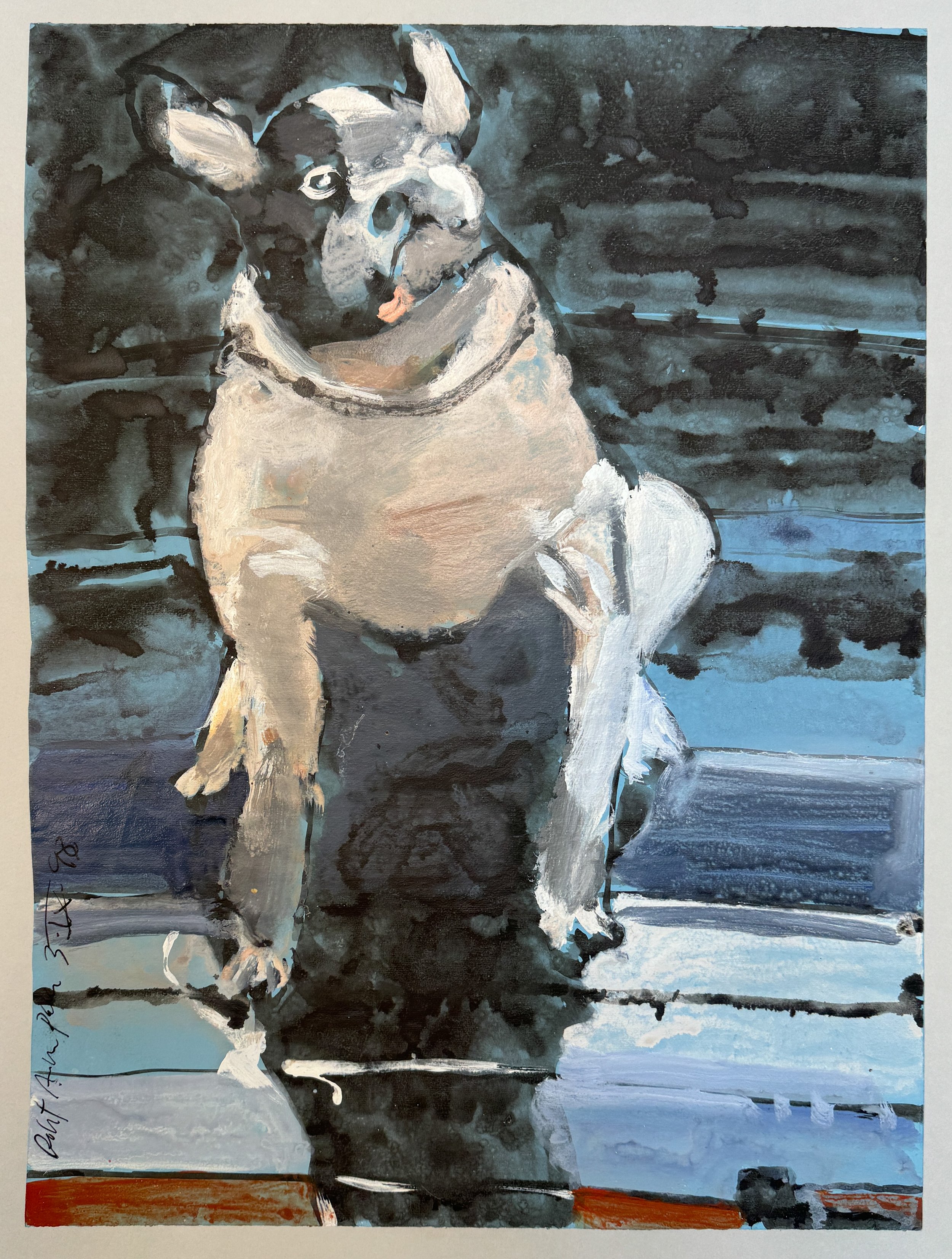 Sitting Bulldog - watercolor on paper - 23"H x 16"W