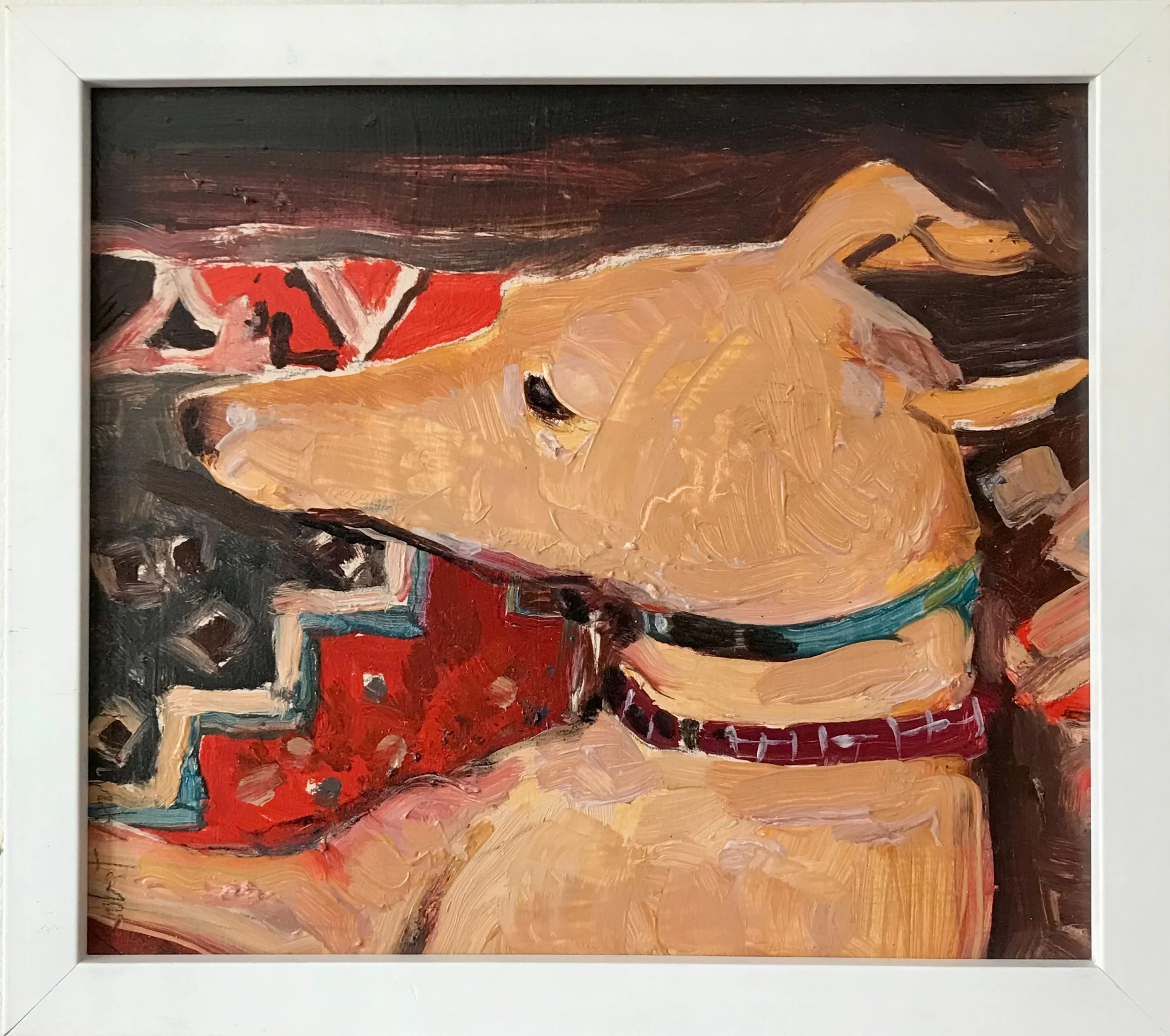 Whippet - acrylic on wood panel - 10"H x 11"W