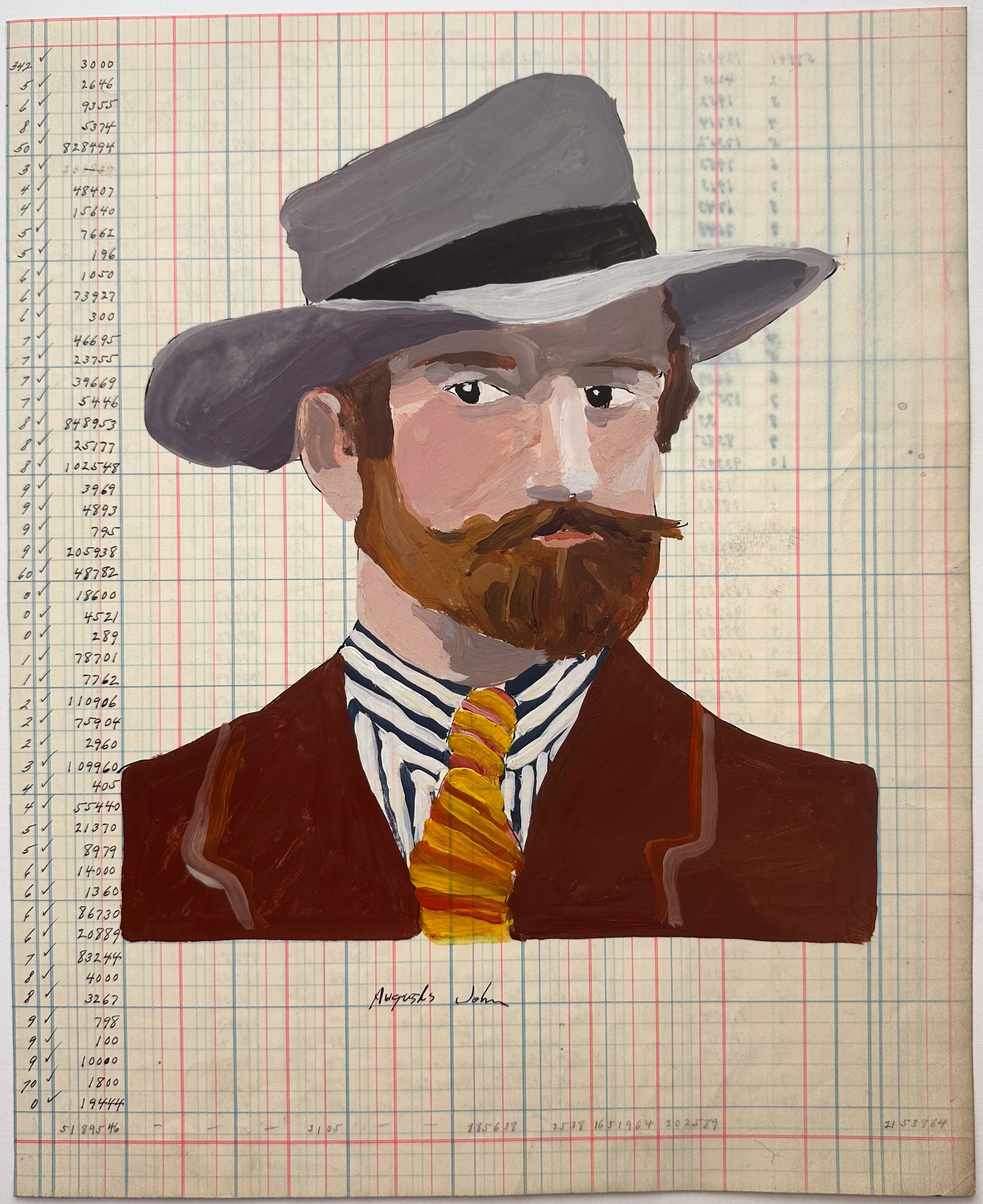 Augustus John - acrylic on ledger paper - 13.75"H x 11"W