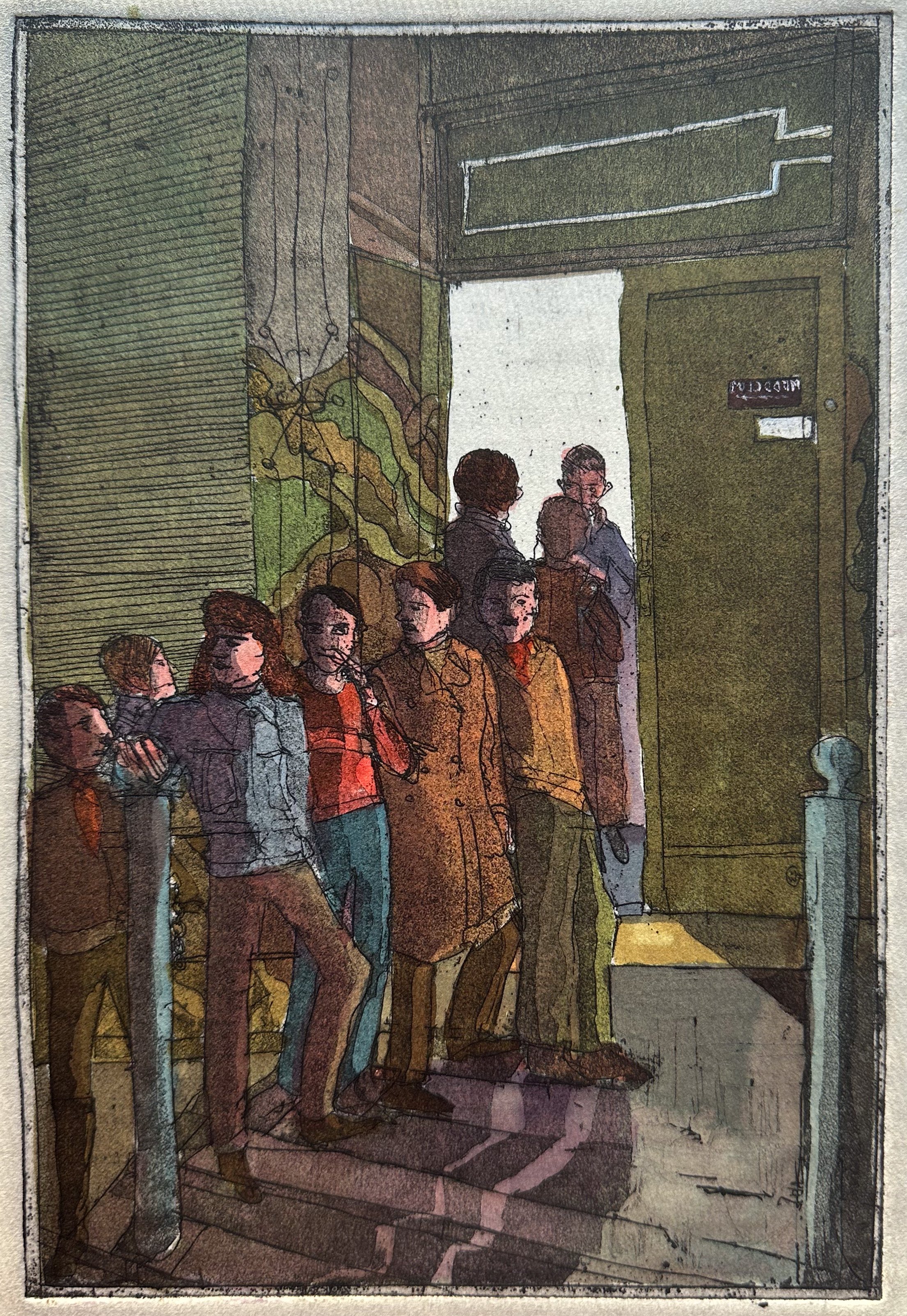 Mudd Club - hand tinted monotype - 9 1/4"H x 6 1/4"W