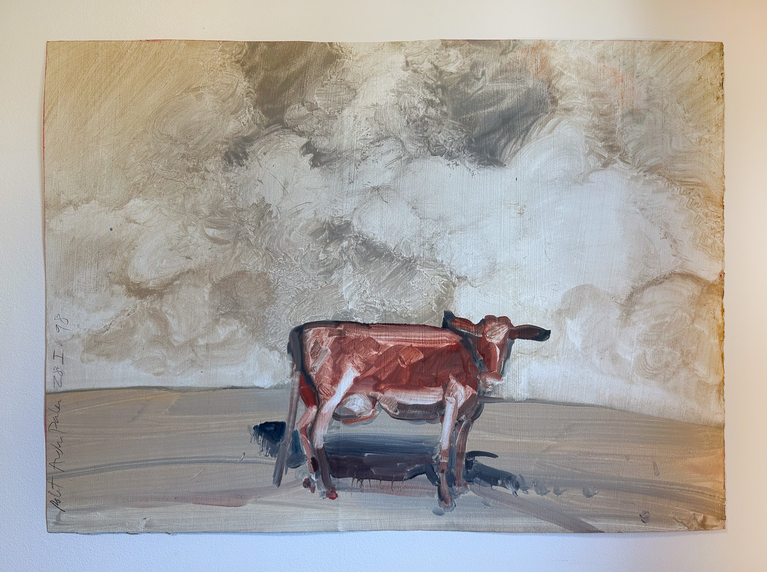 Cow on a Ranch - monoprint on paper - 23"H x 31"W