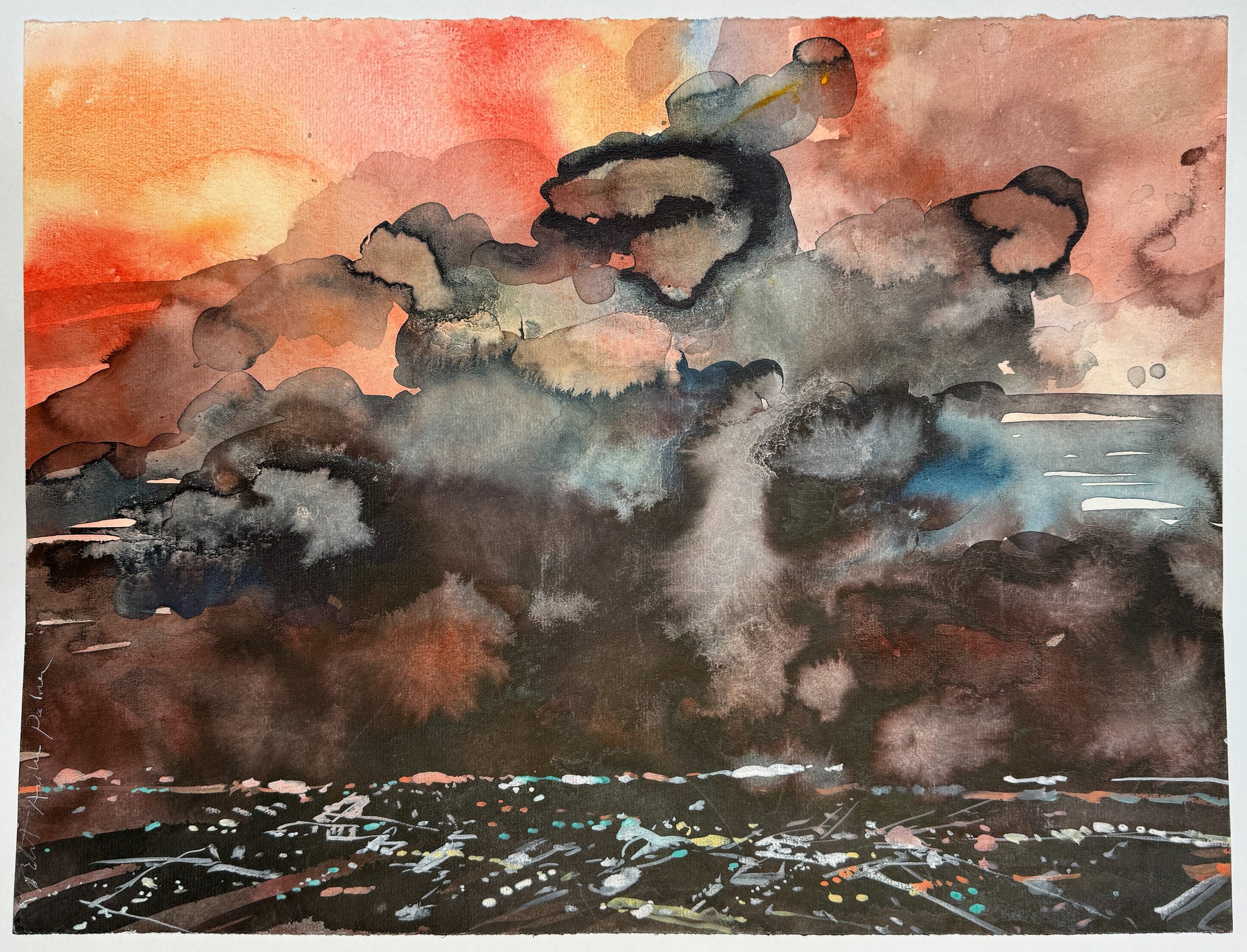 City at Night - acrylic on paper - 18"H x 24"W