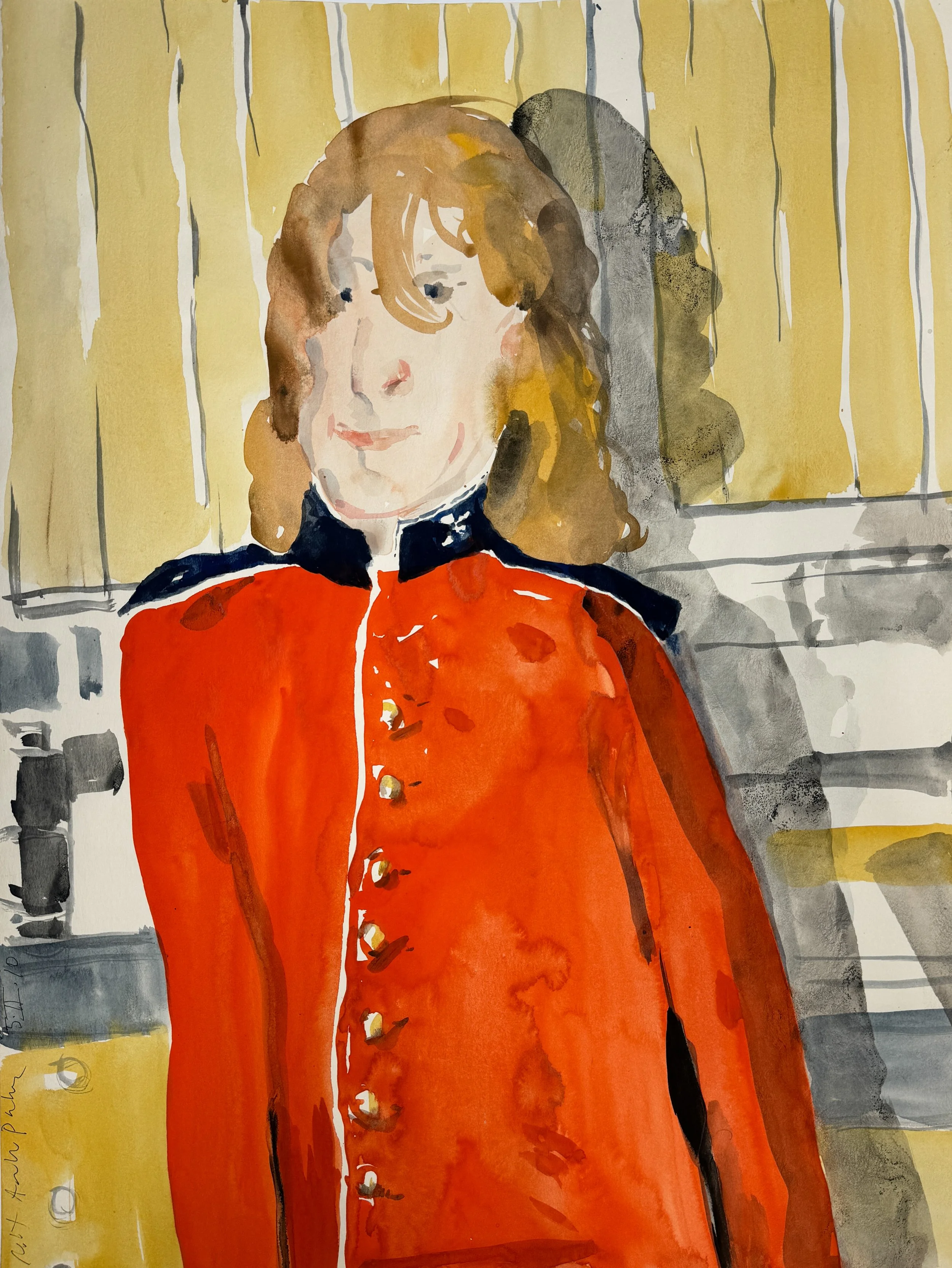 Janice in a Military Jacket - watercolor on paper - 24"H x 18"W