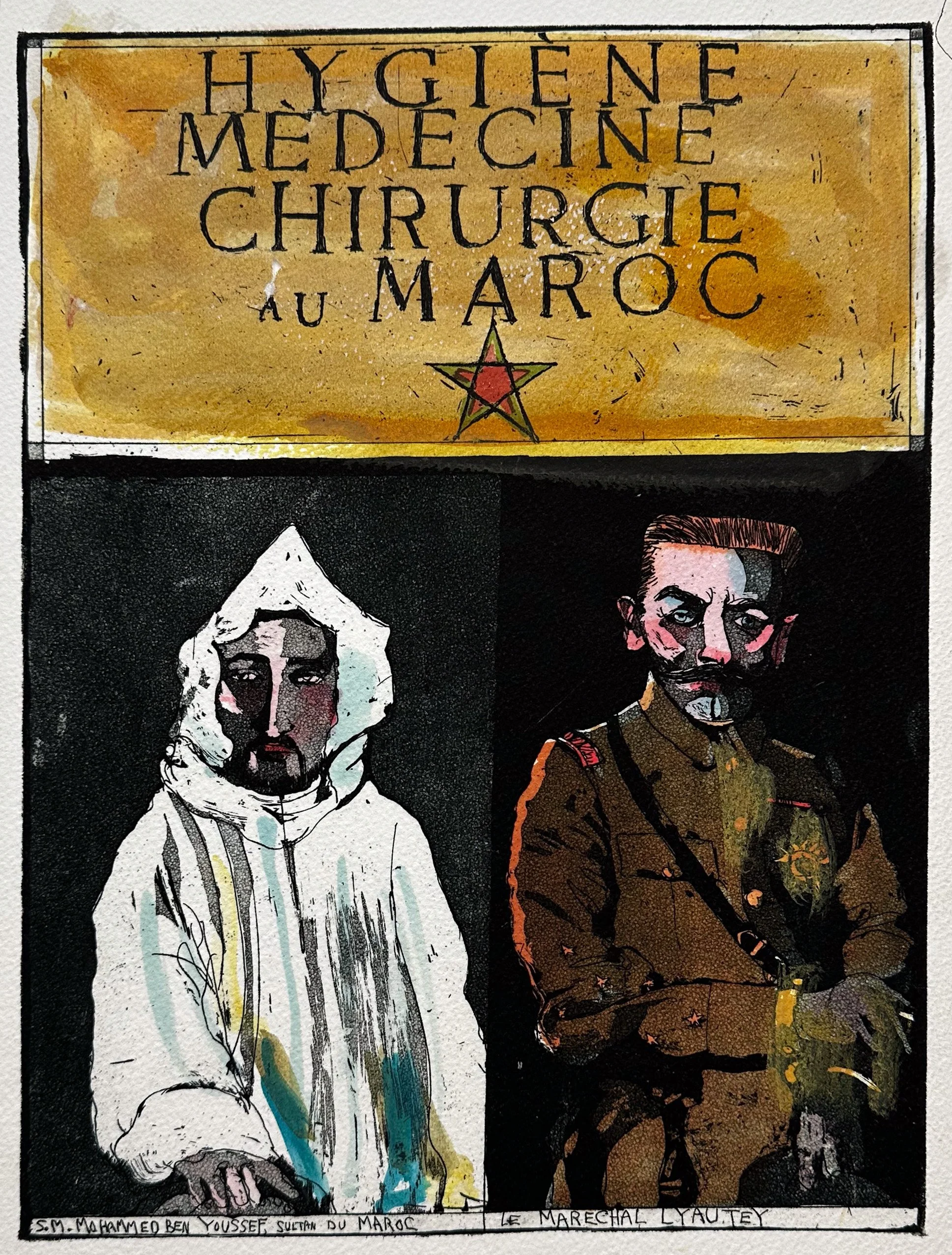 Hygiène Medecine Chirurgie au Maroc - hand tinted monoprint 