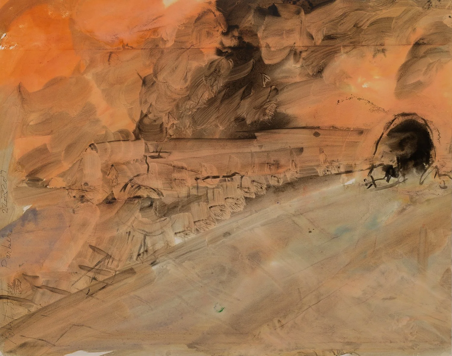 Train and Tunnel - watercolor on paper - 22"H x 30"W 