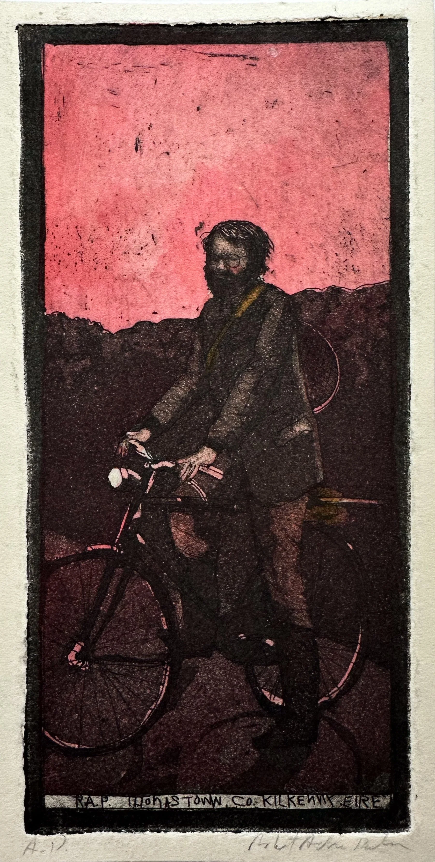 RAP Thomastown, County Kilkenny, Ireland: A Self Portrait - hand tinted monoprint - 8 1/4"H x 4 1/4"W