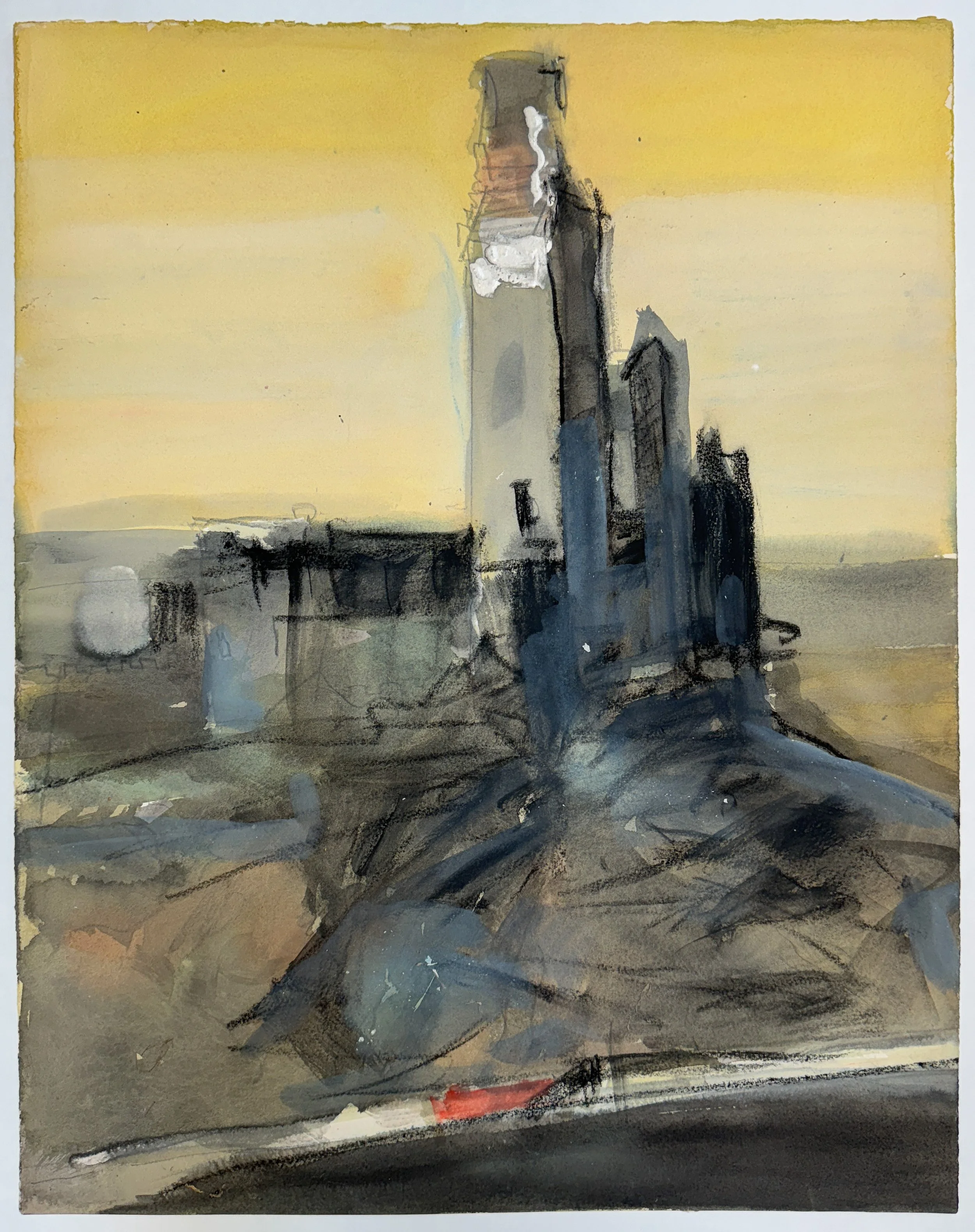 Brutal Tower - acrylic on paper - 18"H x 24"W
