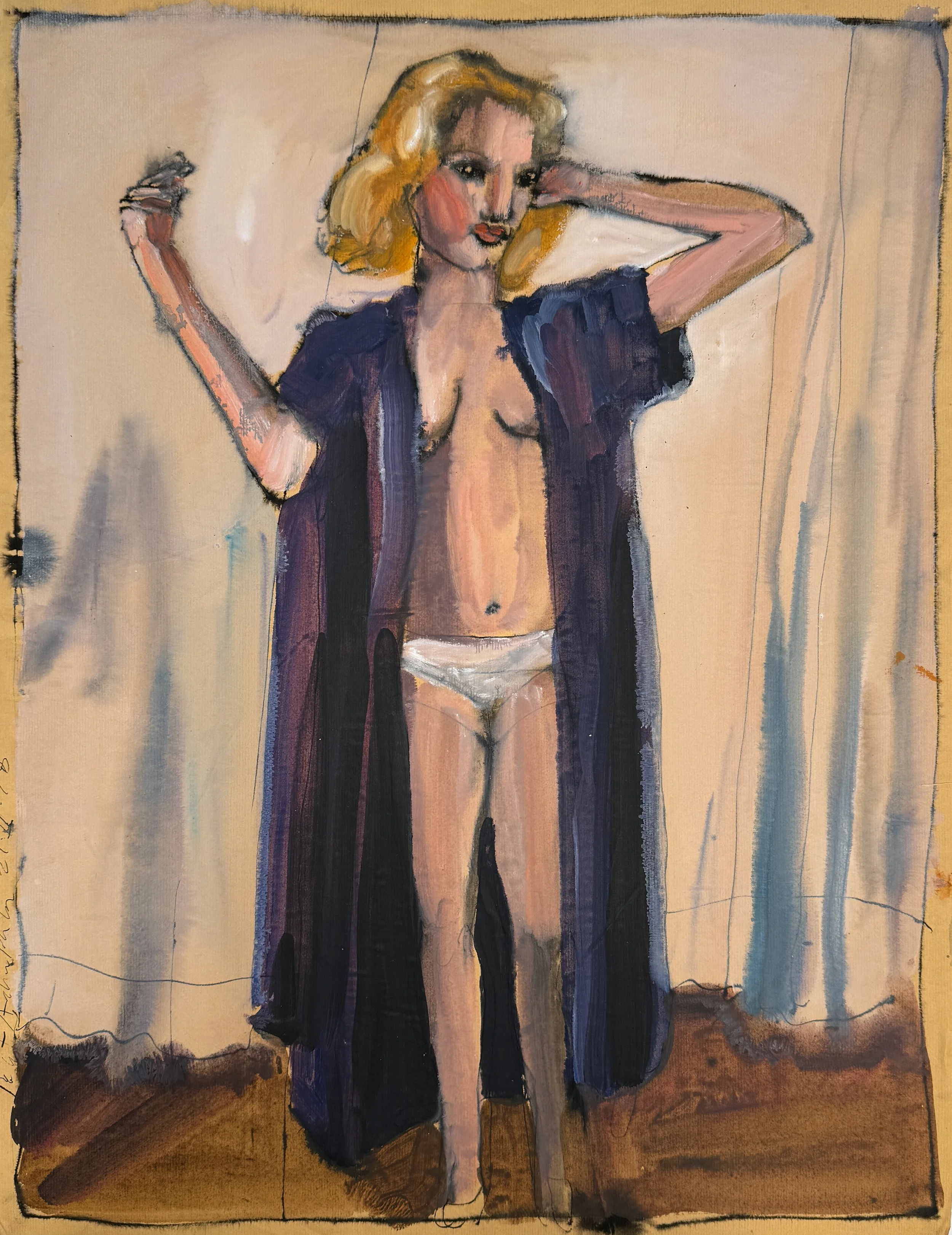 Blue Robe - acrylic on brown paper - 25"H x 18"W
