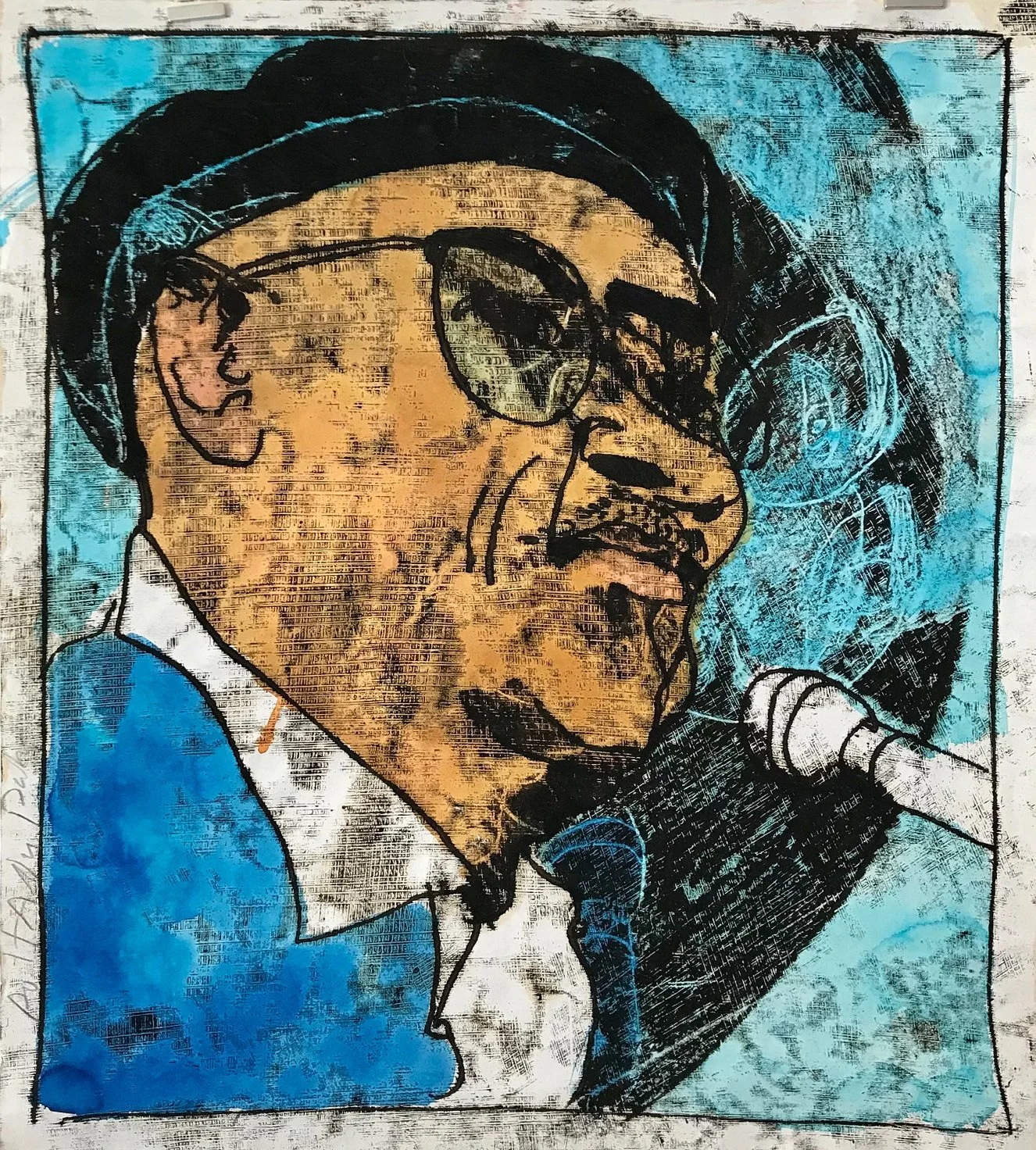 Jimmy Walker - hand tinted monotype - 10"H x 7"W