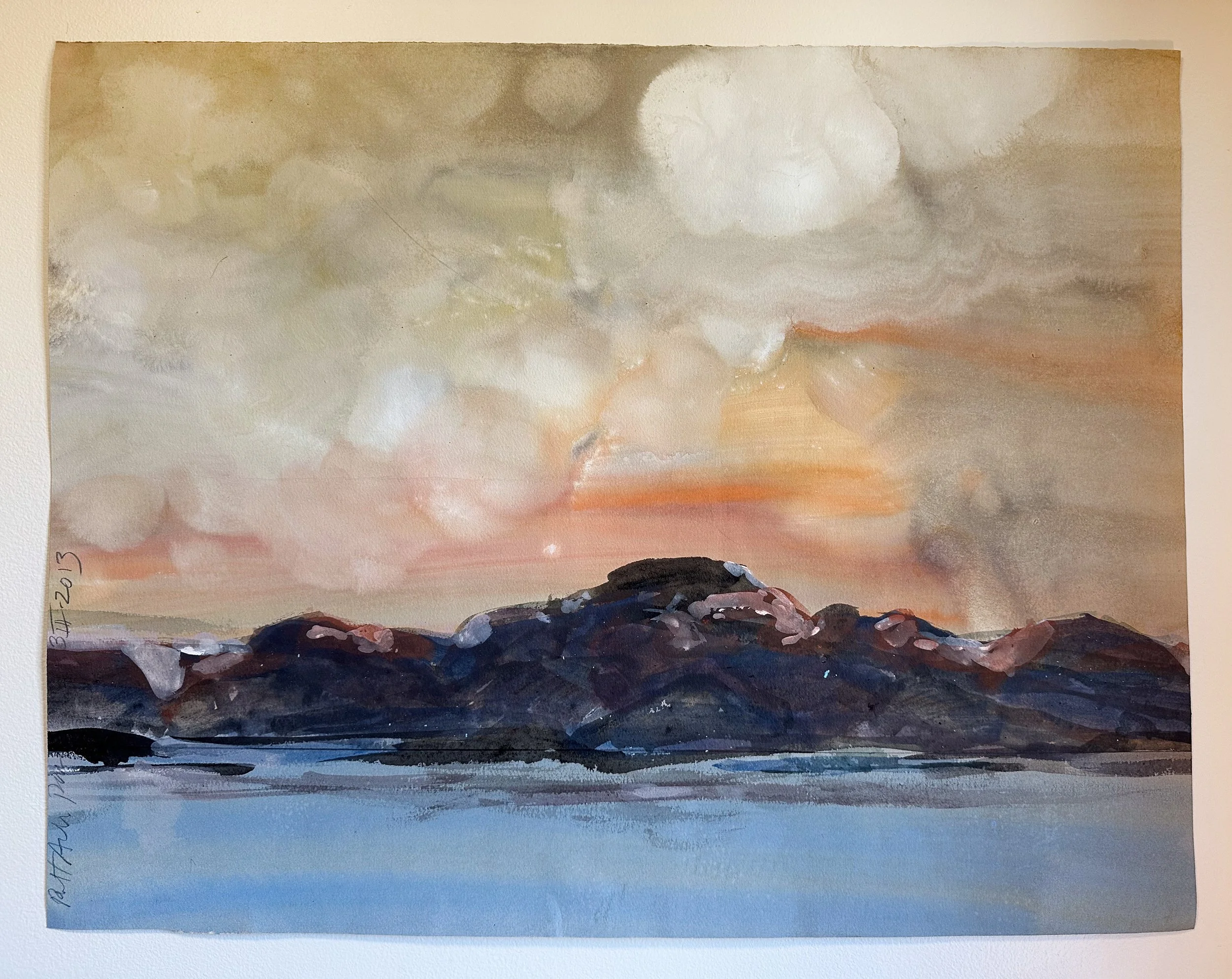 Mountains Over Water - watercolor on paper - 20"H x 26"W