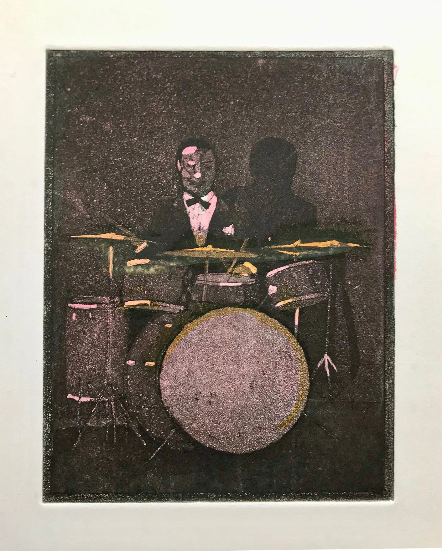 Sid Catlett - hand tinted monoprint - 10"H x 7"W