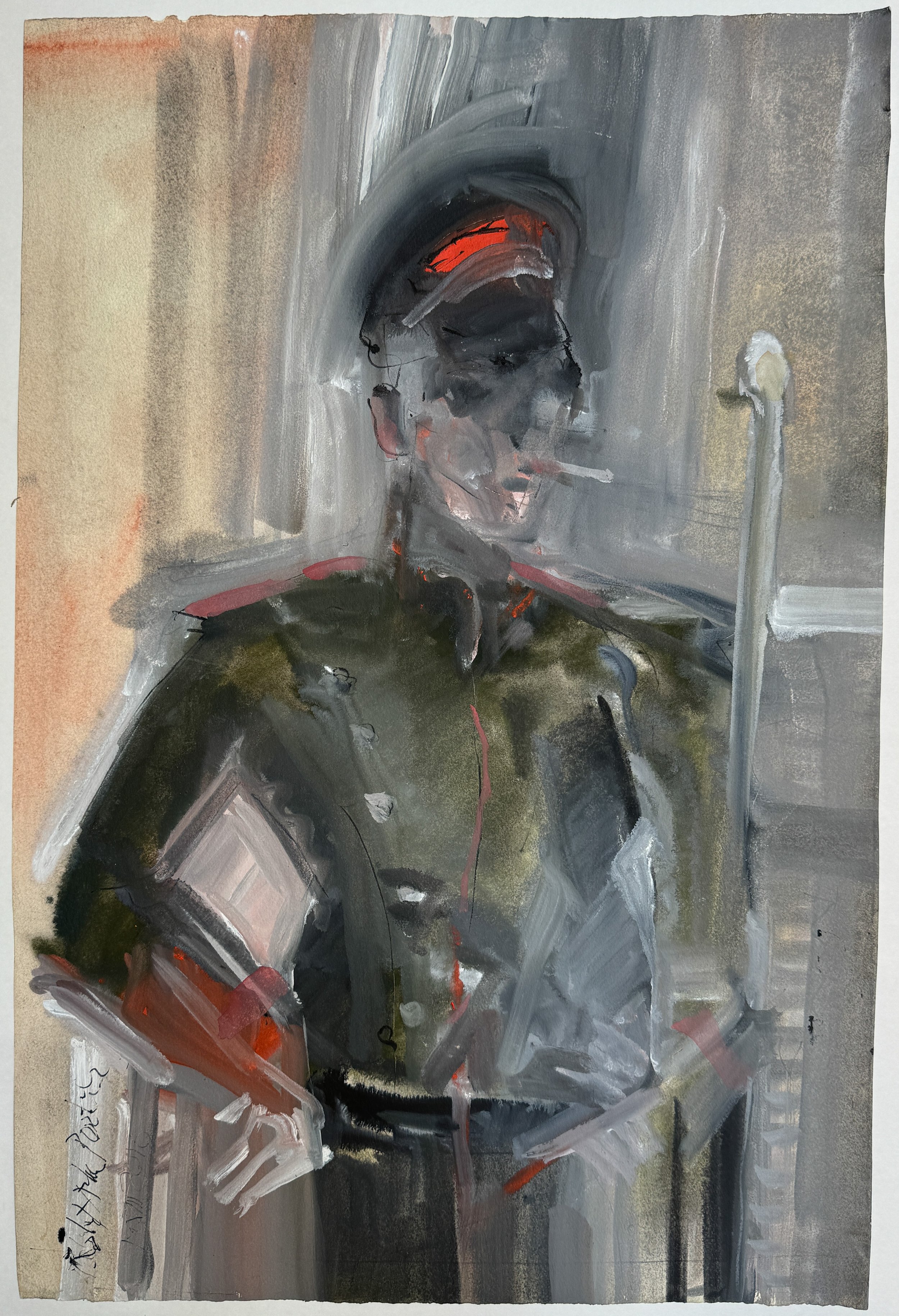 Smoking Nazi - acrylic on paper - 27"H x 18"W