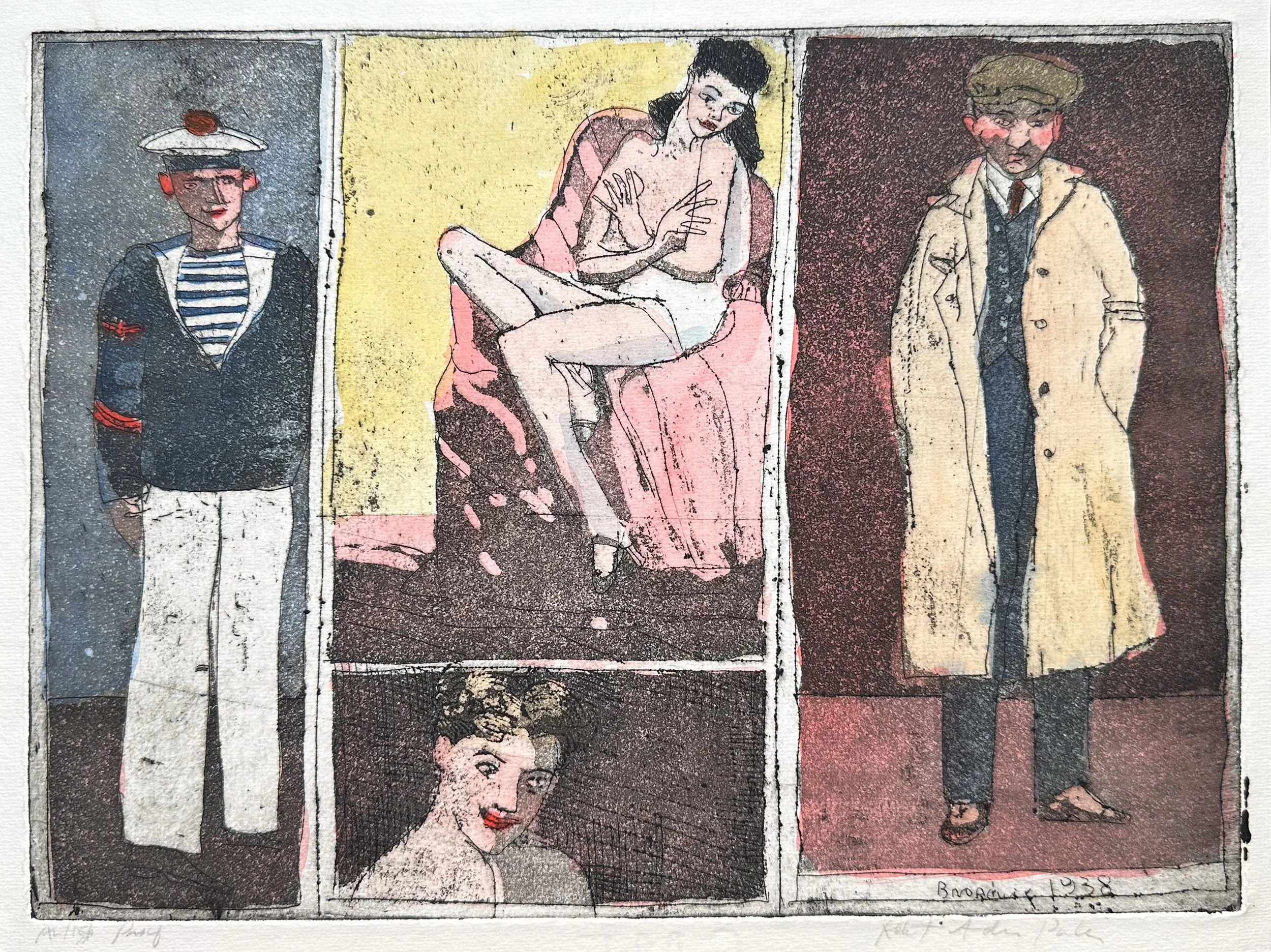 Broderick - hand tinted monoprint - 9 1/2" x 12 3/4"W 