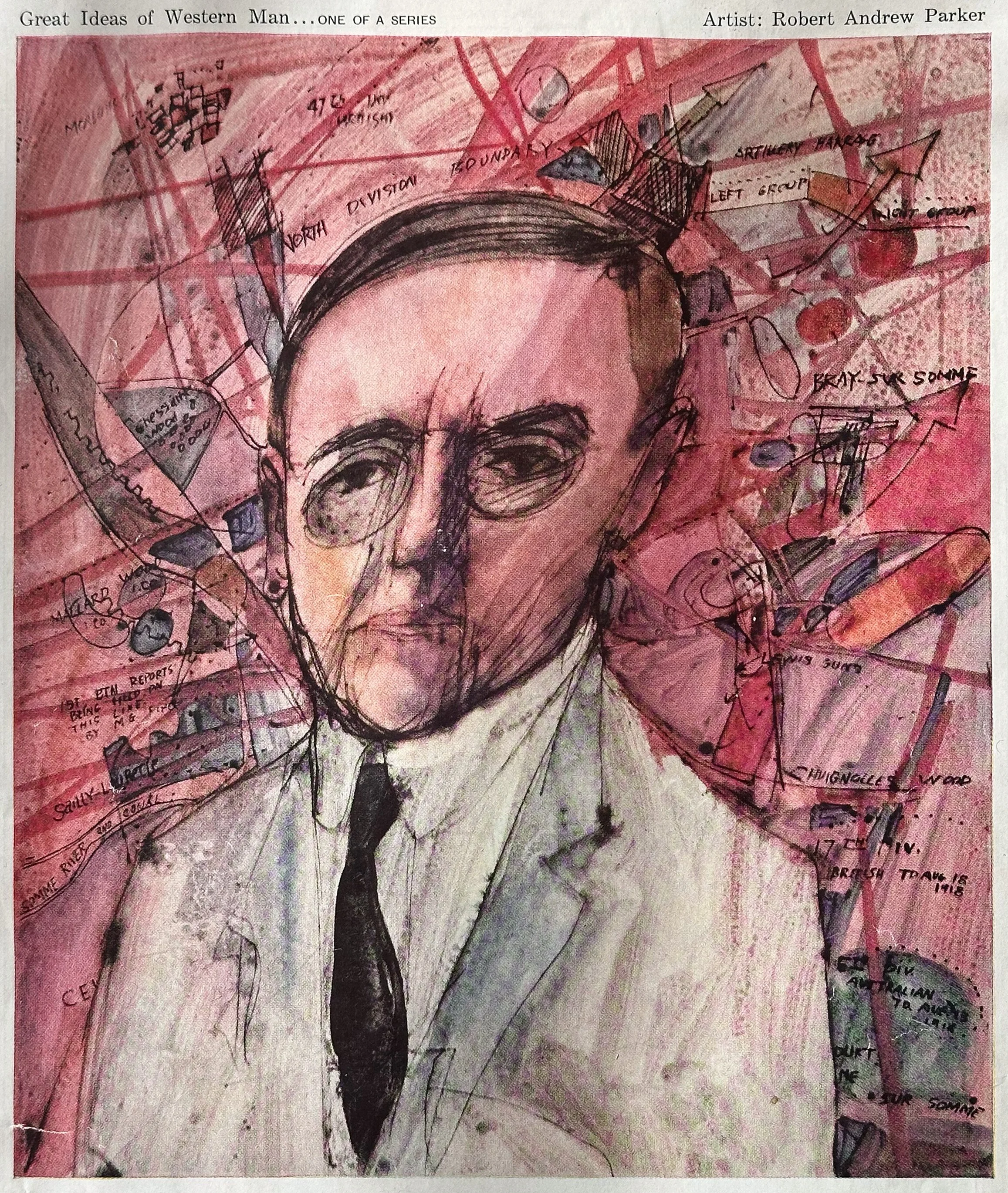 Woodrow Wilson - watercolor on paper - Time Magazine, Aug. 19, 1957