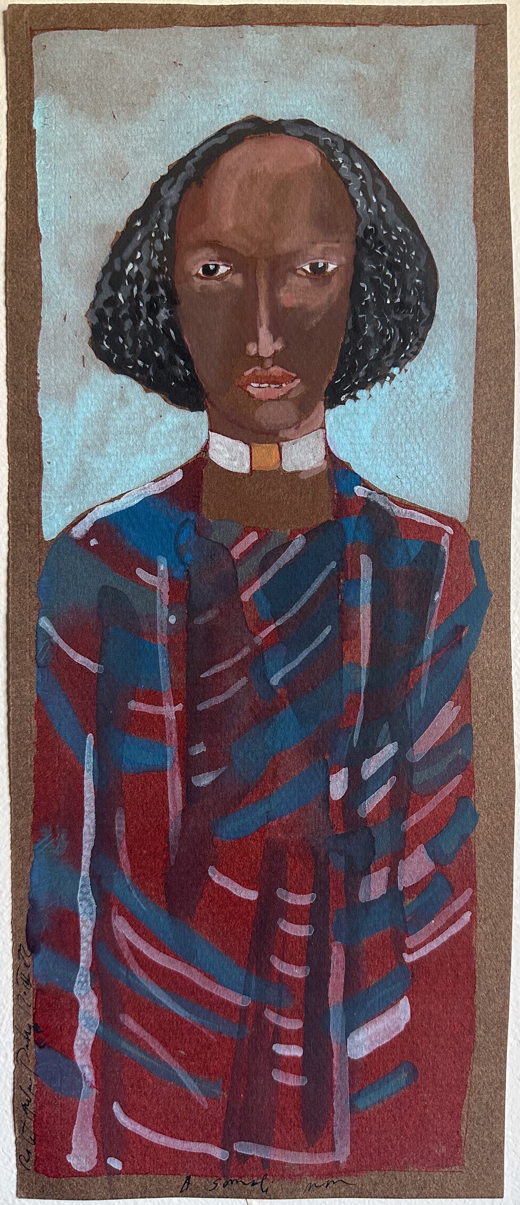 A Somali Man - watercolor on brown paper - 12 1/2"H x 5 1/4"W