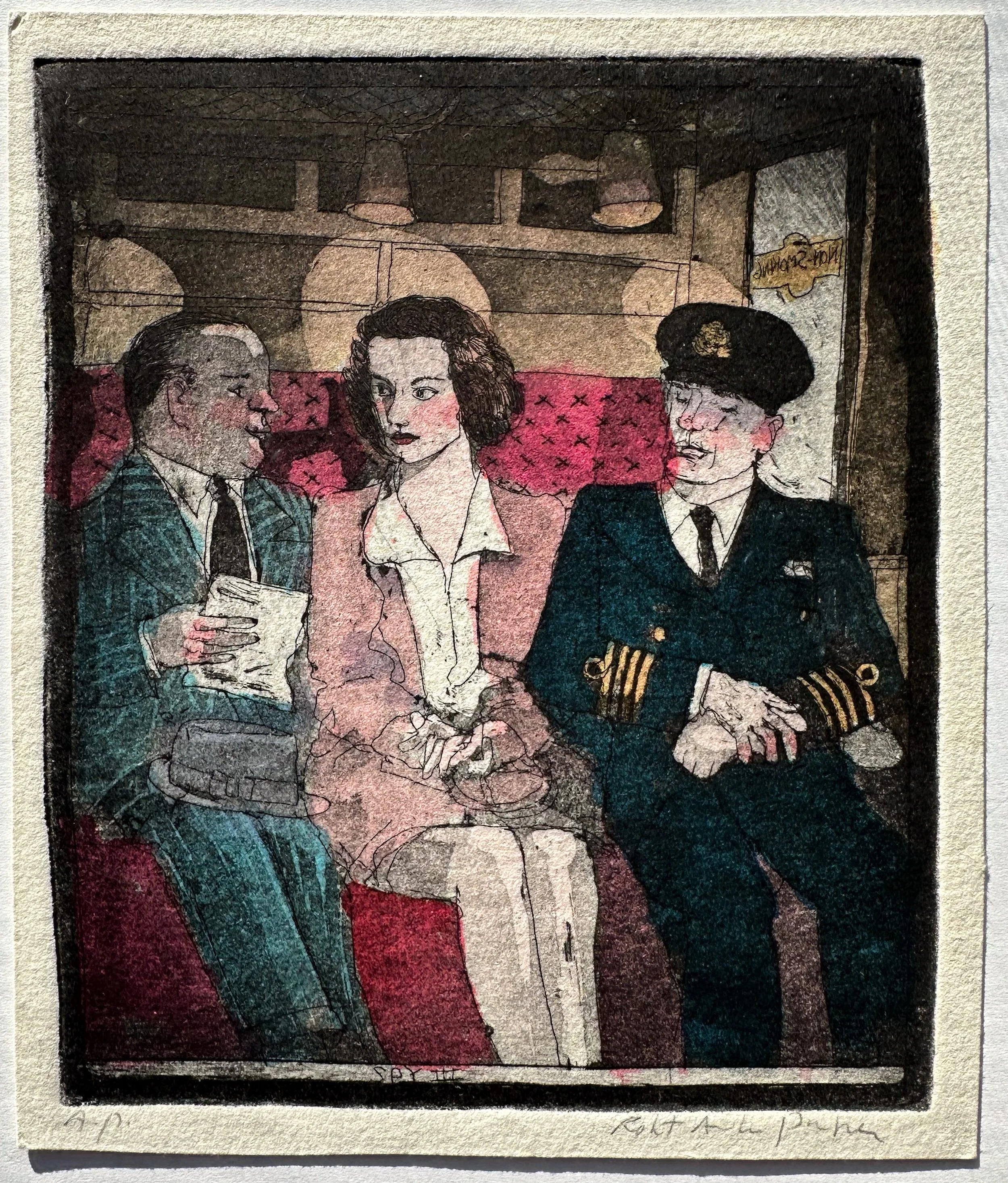 Spy III - hand tinted monoprint - 6 1/2"H x 5 1/2"W