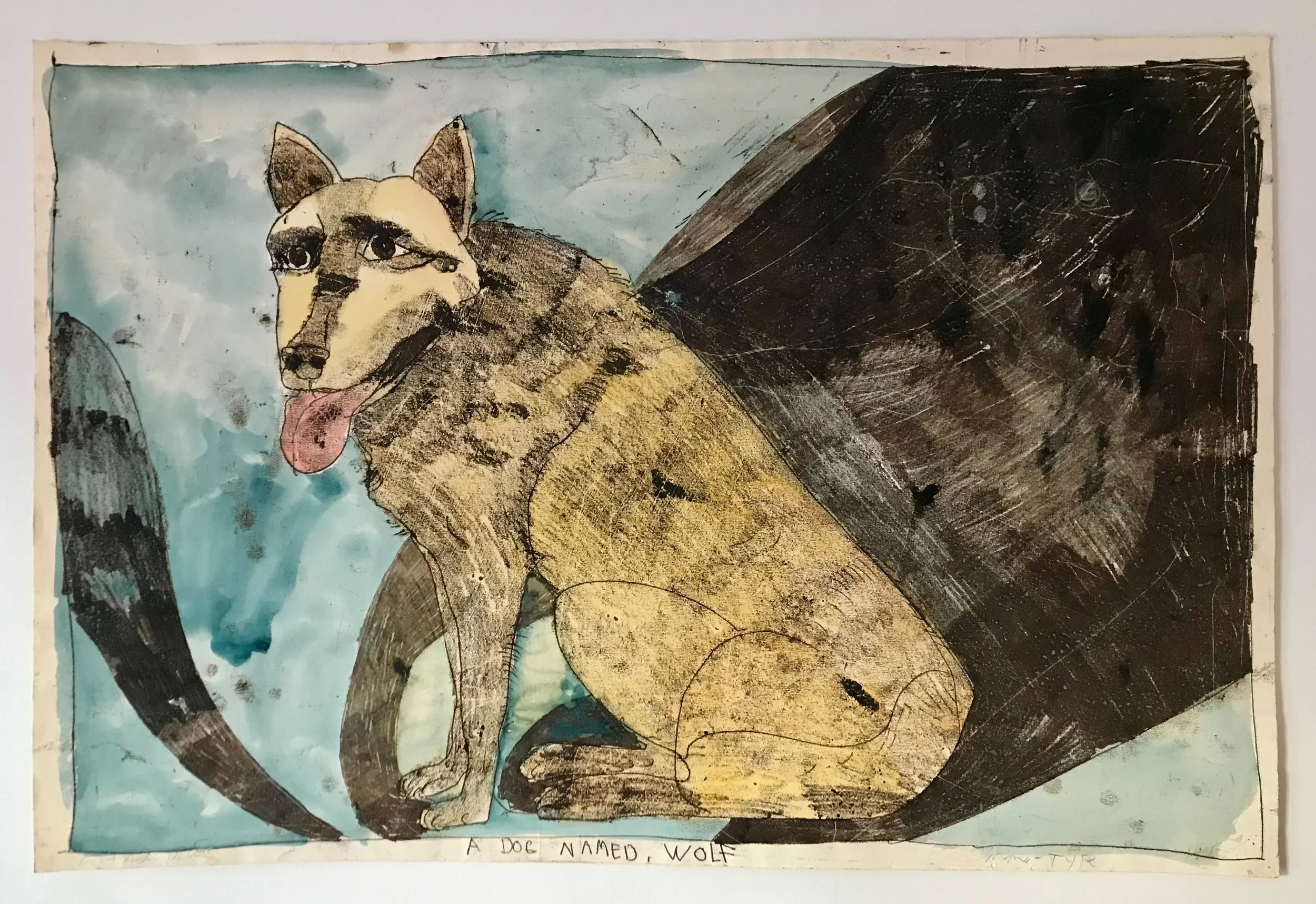 A Dog Named Wolf - monotype on paper - 35"H x 24"W