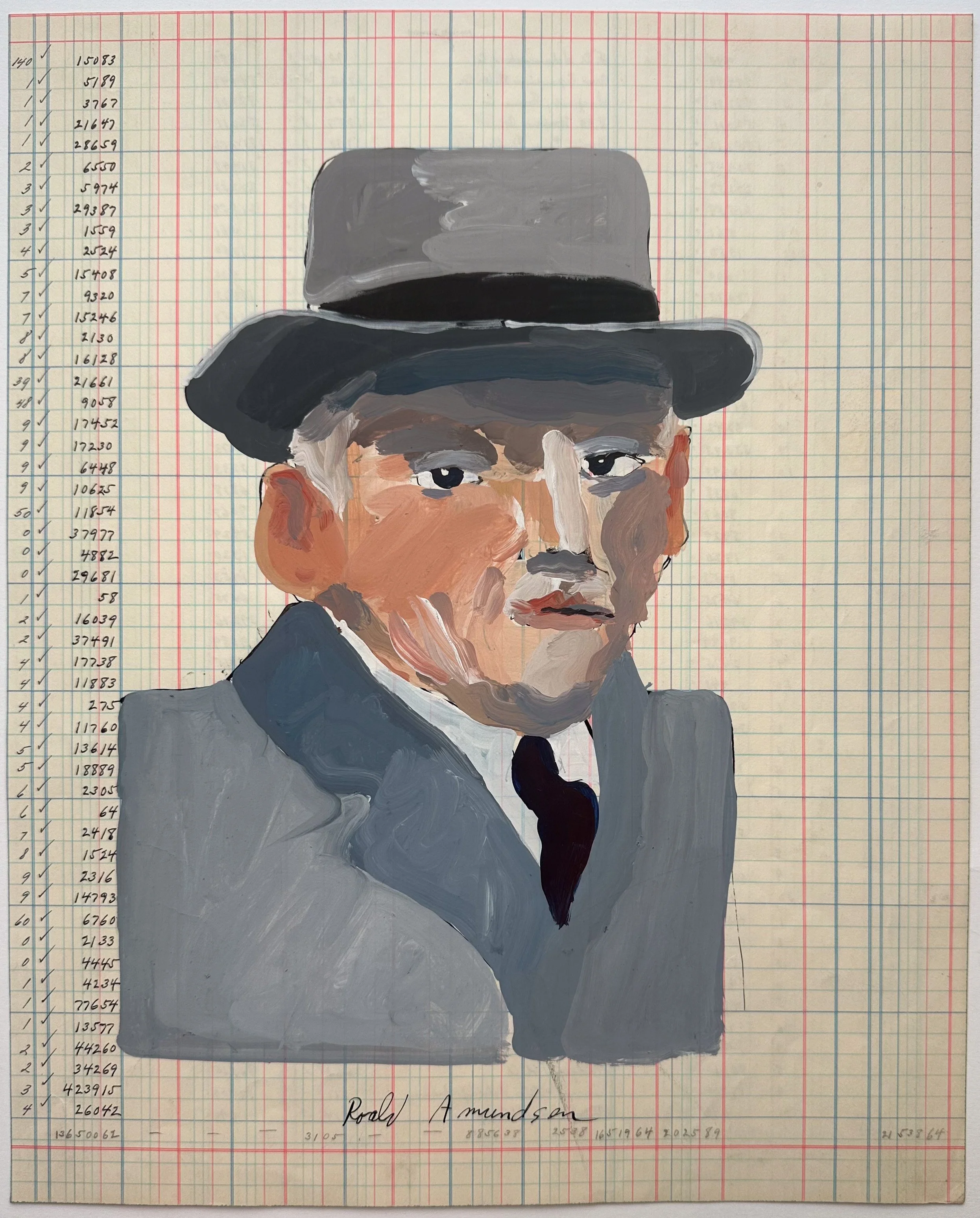 Roald Amundsen - acrylic on ledger paper - 13.75"H x 11"W