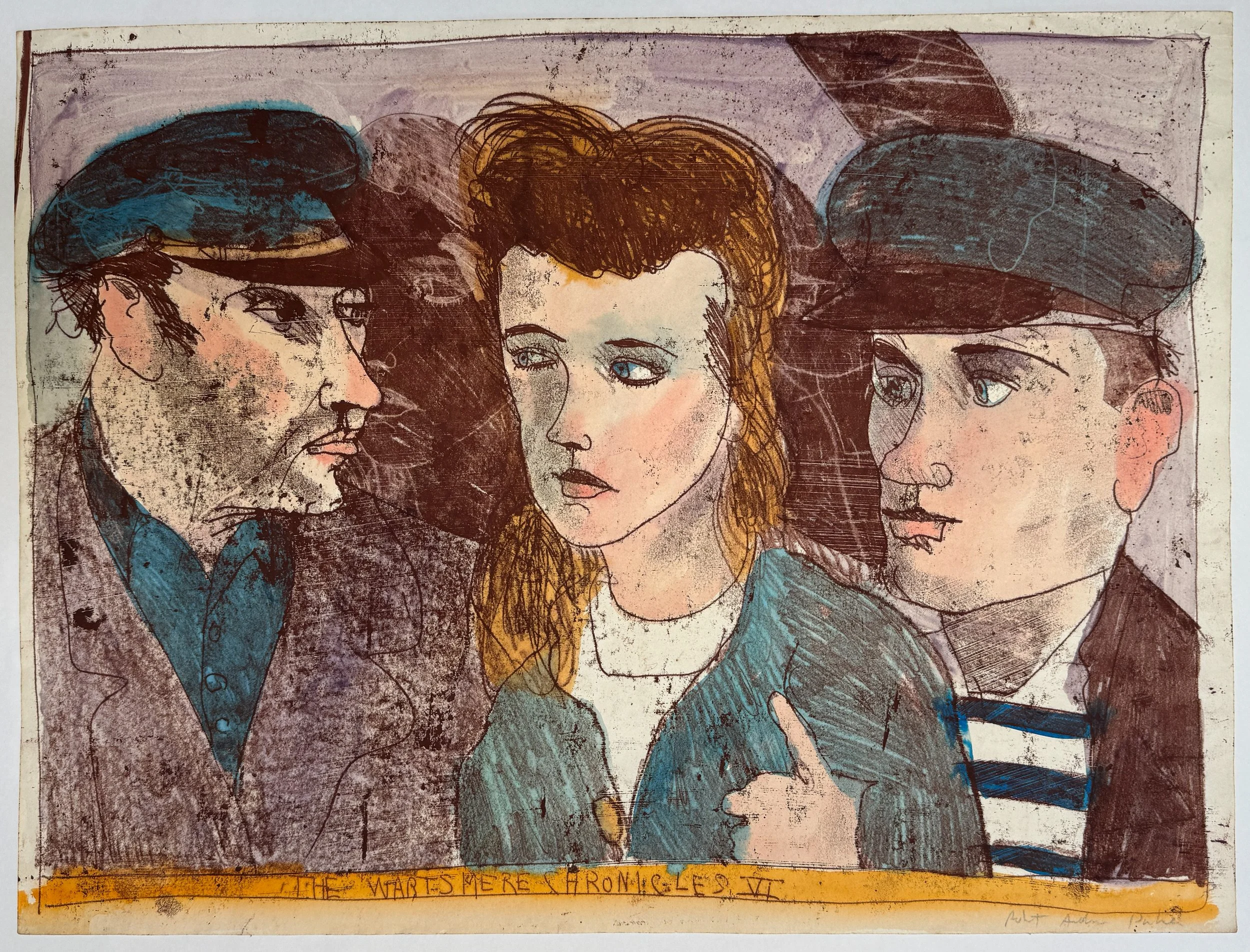 The Wartsmere Chronicles VI - hand tinted monotype - 18"H x 24"W 