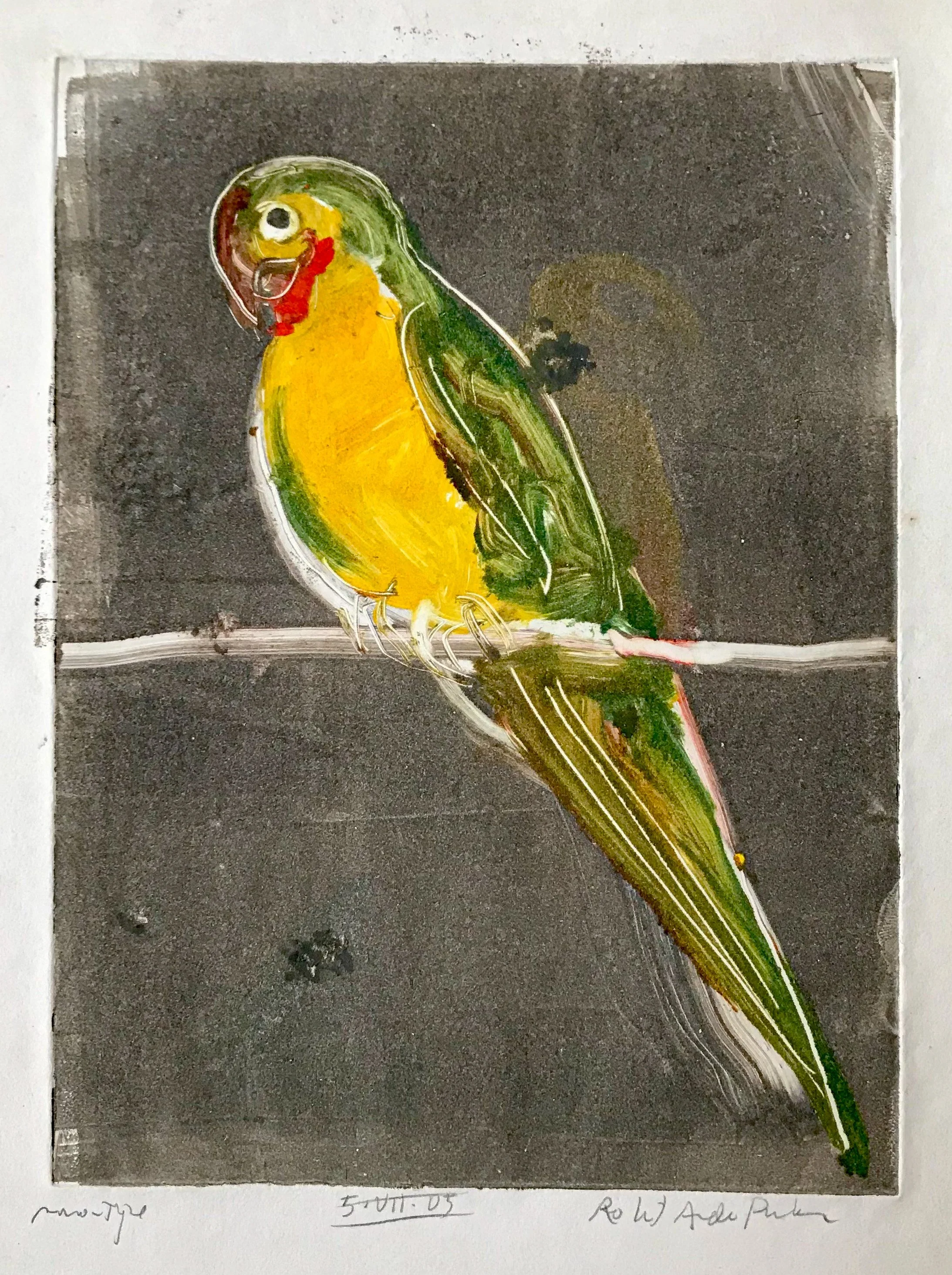 Pretty bird - monotype on paper - 10"H x 8 1/2"W