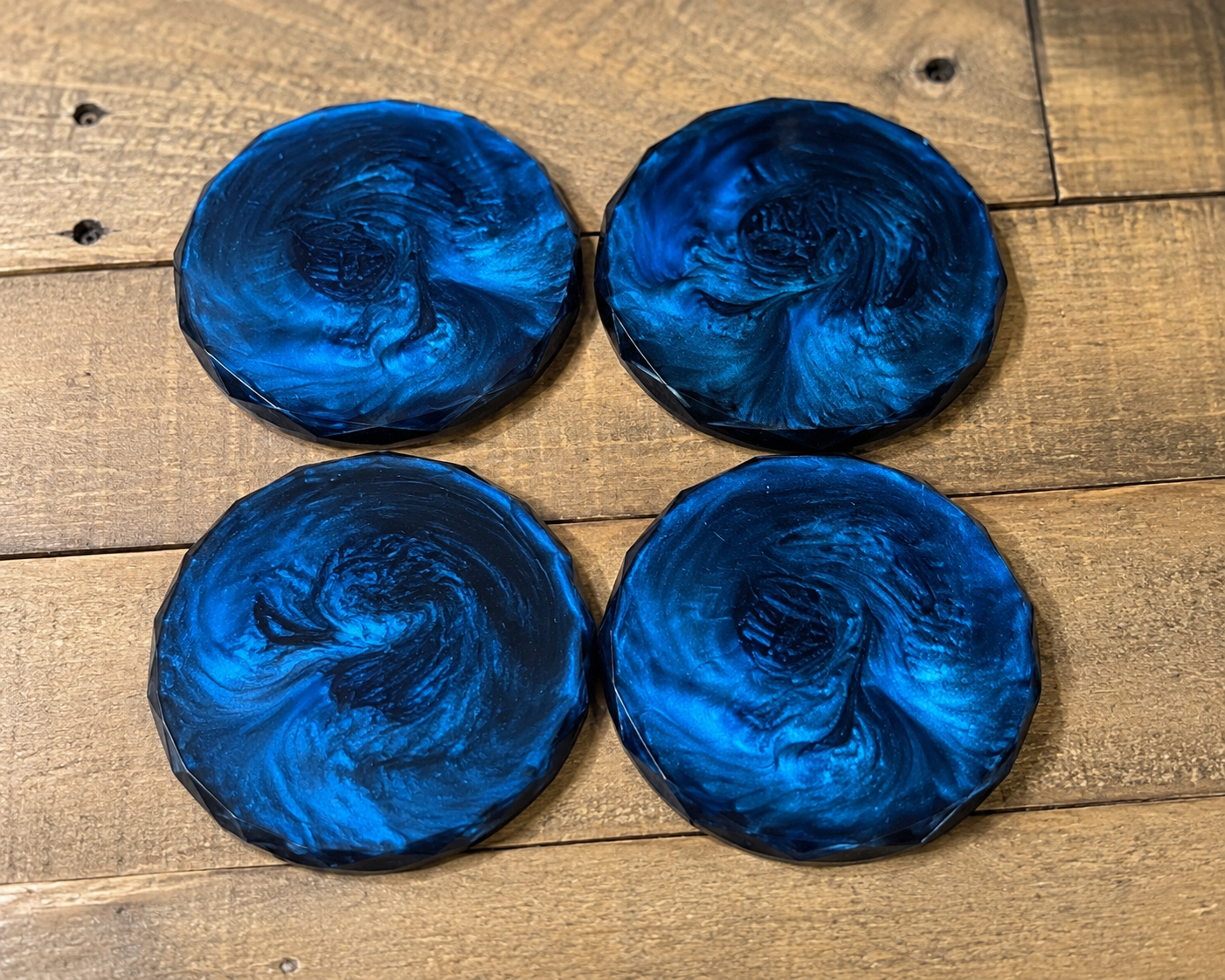 Set of 4 Sapphire Blue Pearl Handmade Resin Coasters