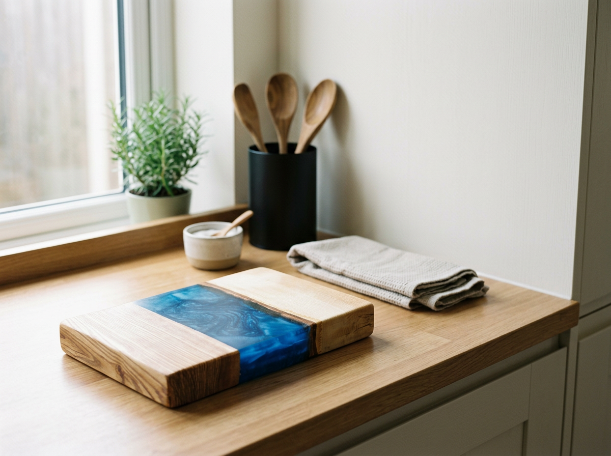 English Ash & Ocean Blue Resin Chopping Block – Handmade Kitchenware