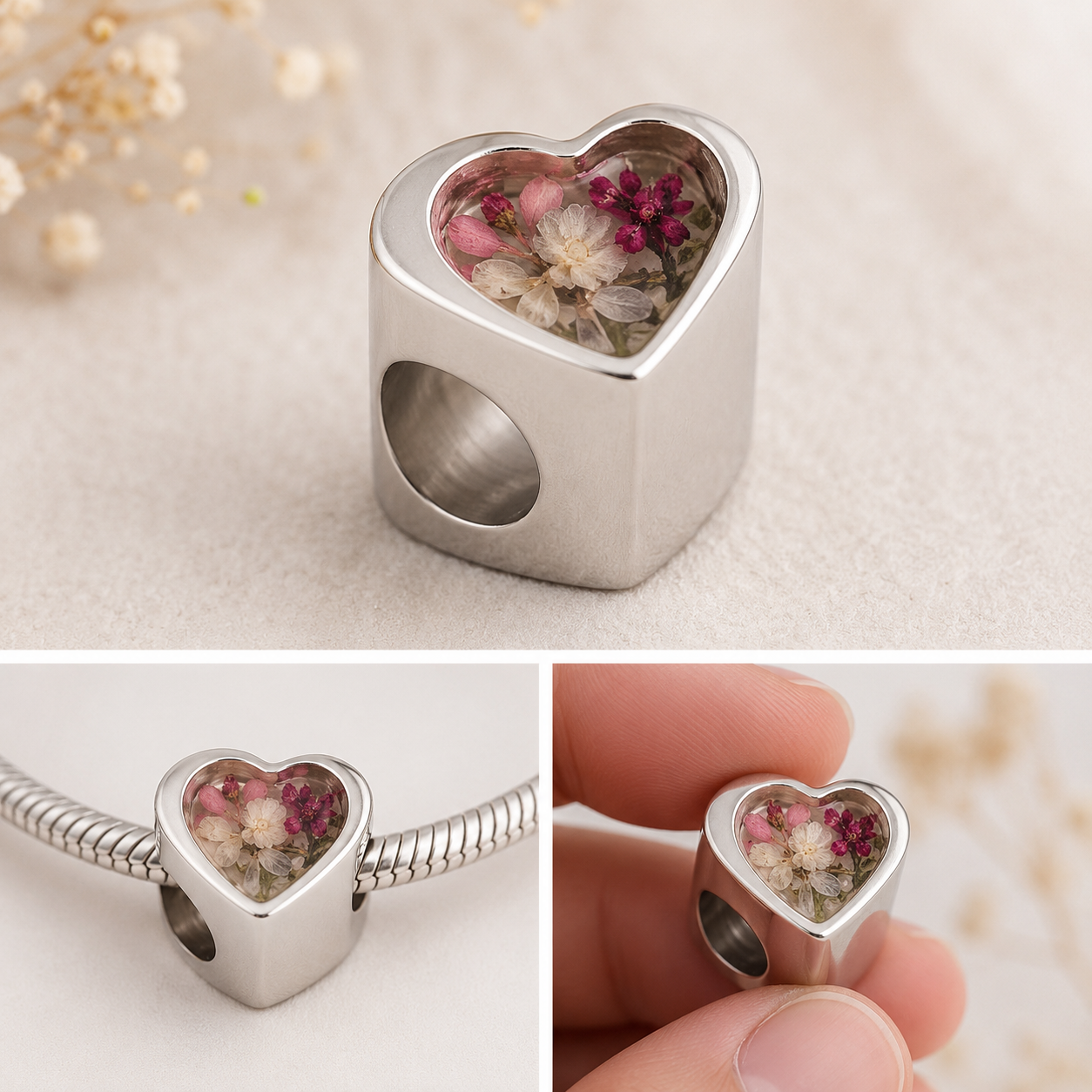 Flower Preservation Heart Charm – Made With Your Own Flowers