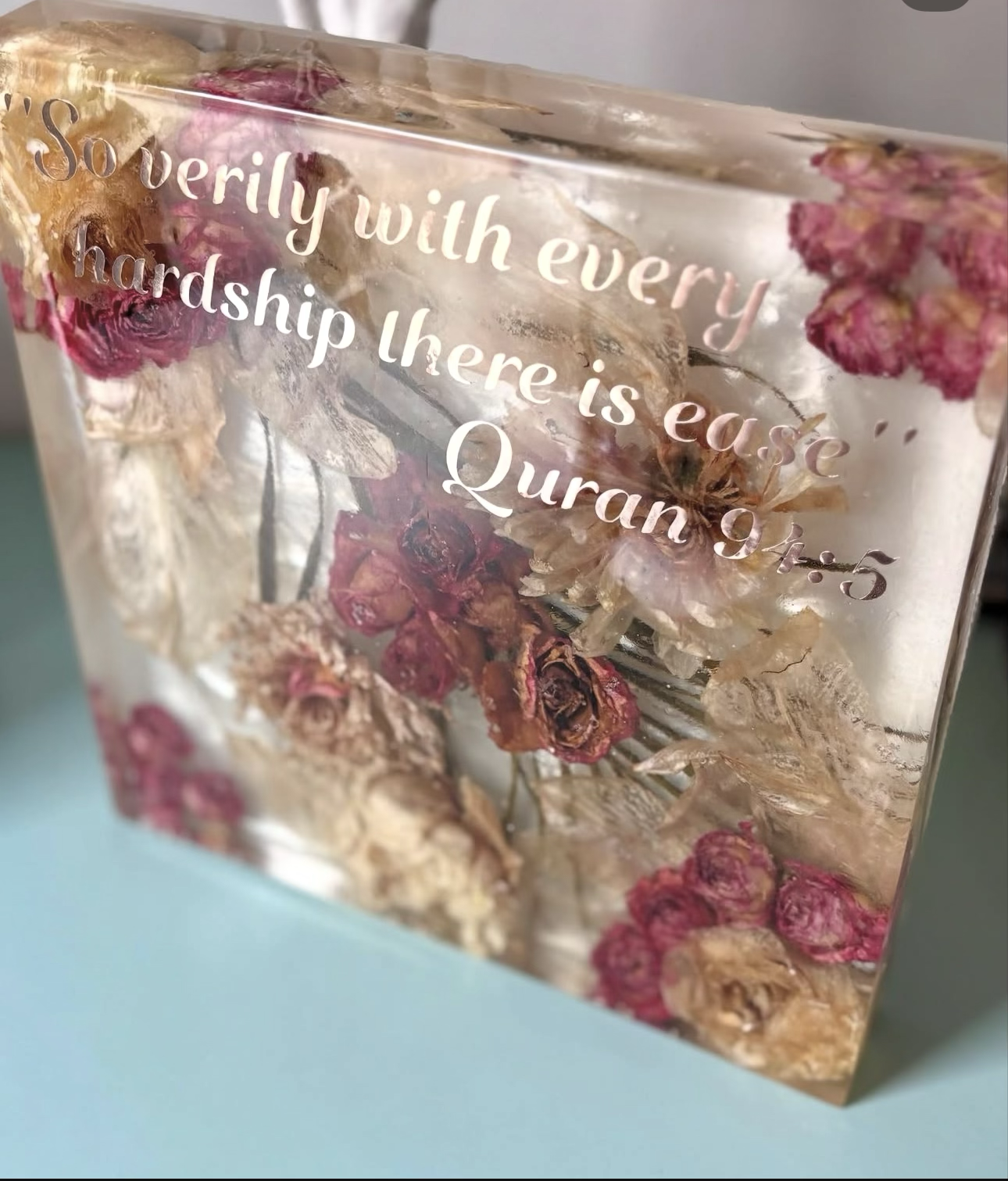 Large Flower Preservation Resin Block – 300mm × 300mm Custom Keepsake