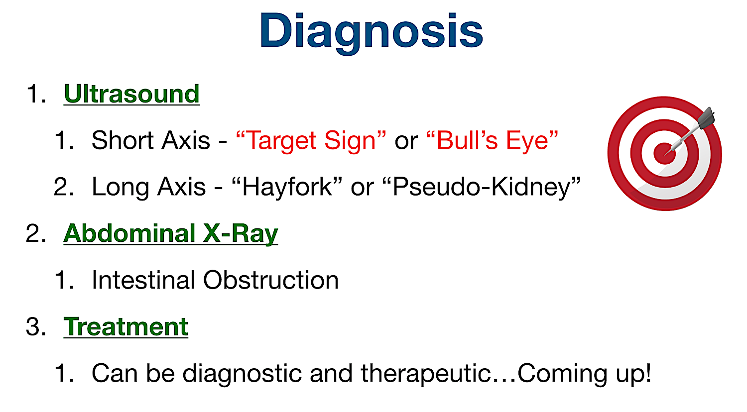 intussusception diagnosis ultrasound target sign bulls eye bowel obstruction