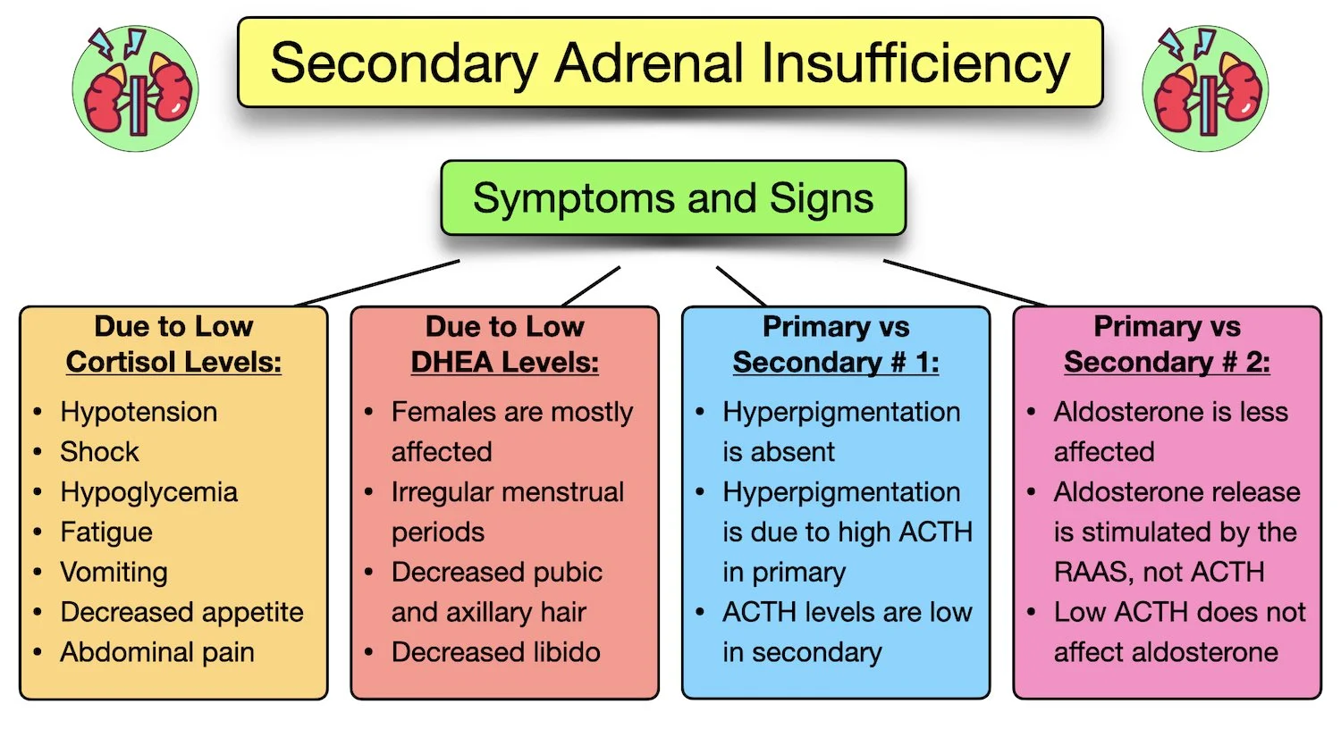 secondary adrenal insufficiency symptoms signs cortisol acth aldosterone dhea
