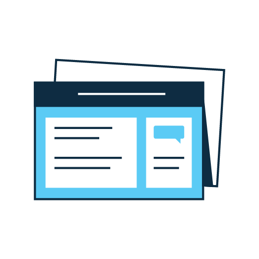 Illustration of two overlapping newspaper documents featuring headlines, text, and a speech bubble, with a black background.