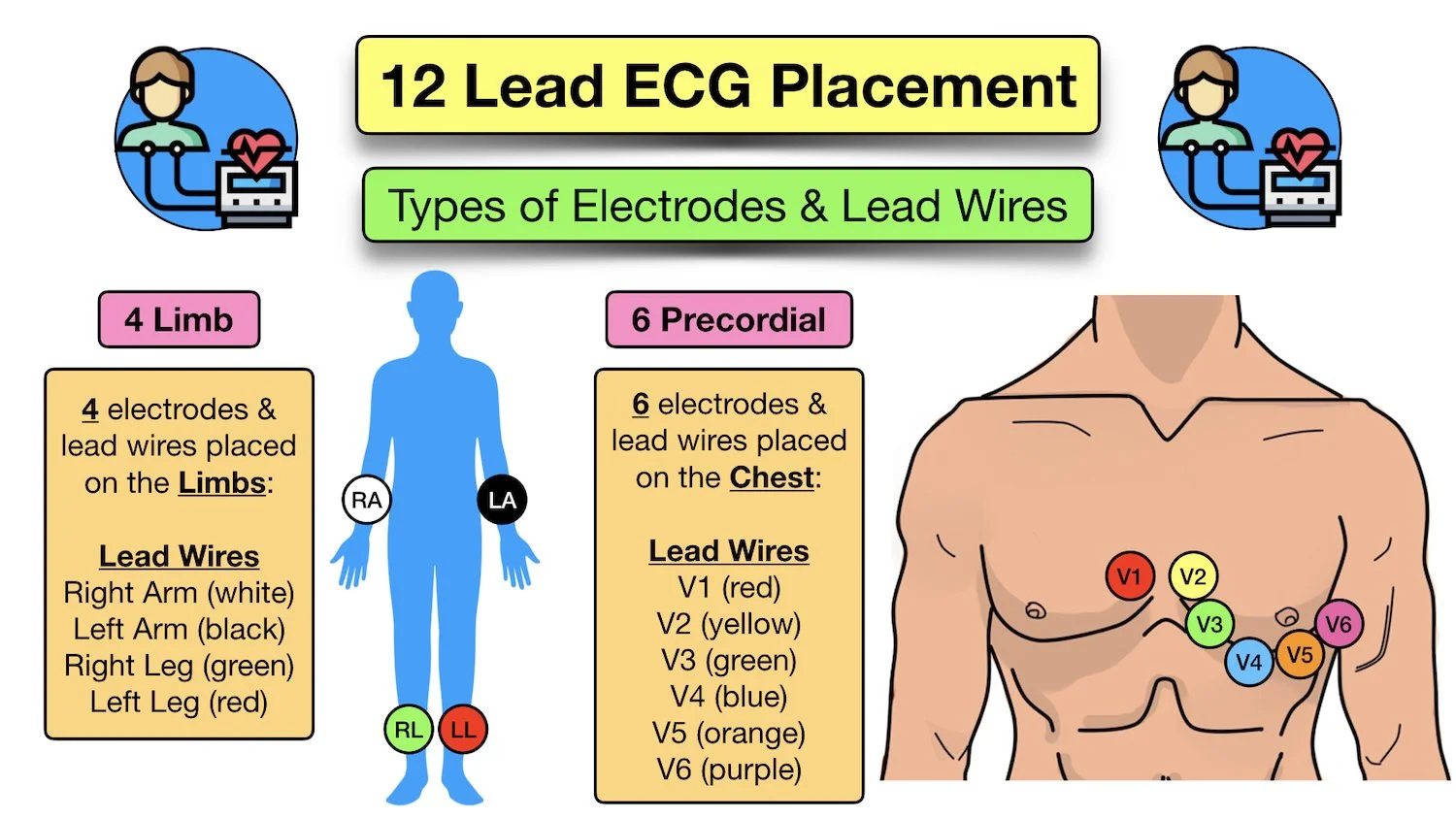 12 lead ecg placement diagram picture limb precordial electrode location