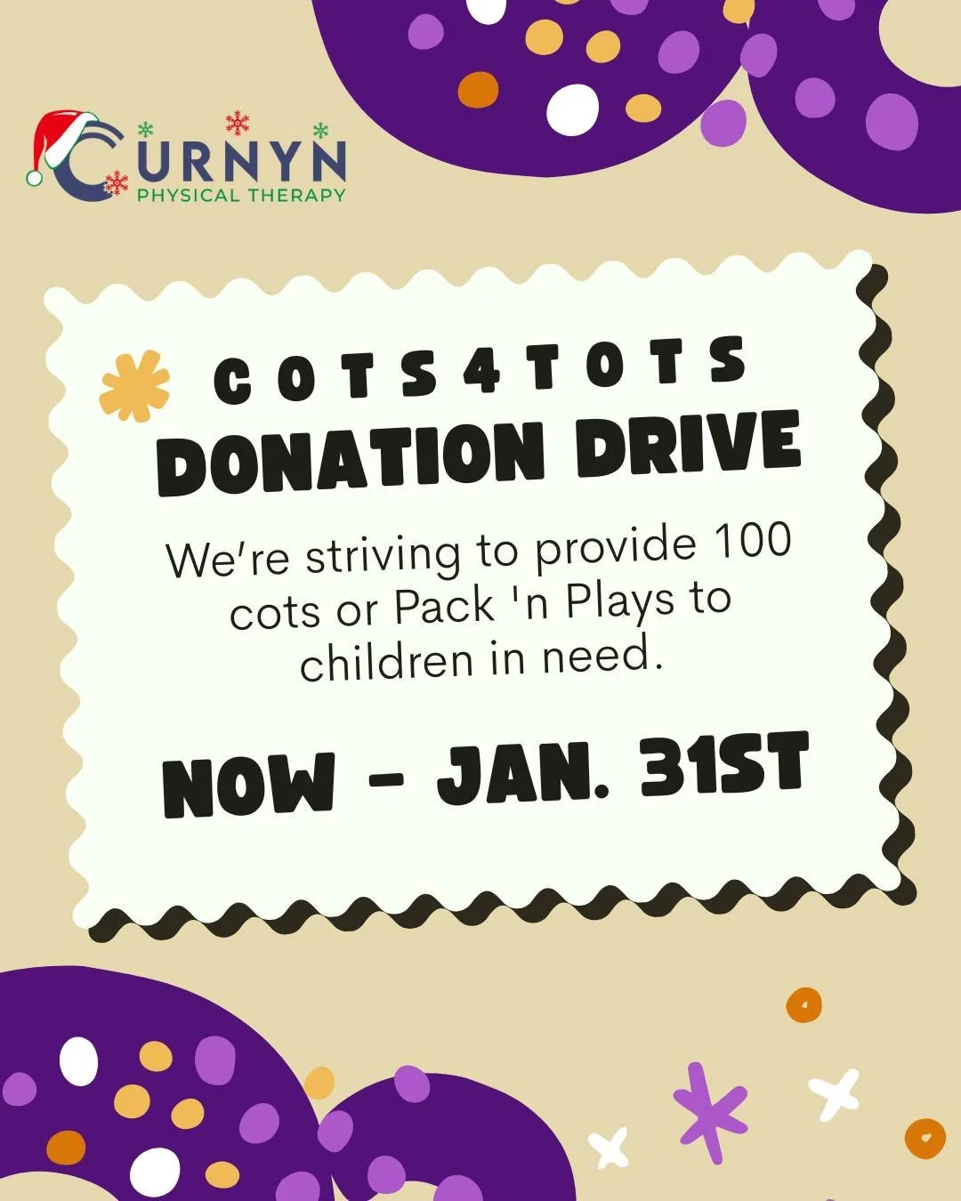 We are thrilled to partner with @cots4totstx, a local charity committed to providing safe sleep solutions&mdash;like cots and Pack 'n Plays&mdash;to local children facing crisis situations.

🎁 Our holiday goal: 100 cots or Pack 'n Plays for the kids