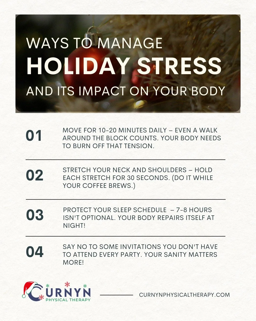 To manage holiday stress before it wrecks your body, stretch often &amp; say no to stuff you don't want to do! 🎄

Look, December in Fort Worth is a lot. The traffic. The shopping. The "oh crap I forgot to buy a gift" panic at 8pm.

Your sh